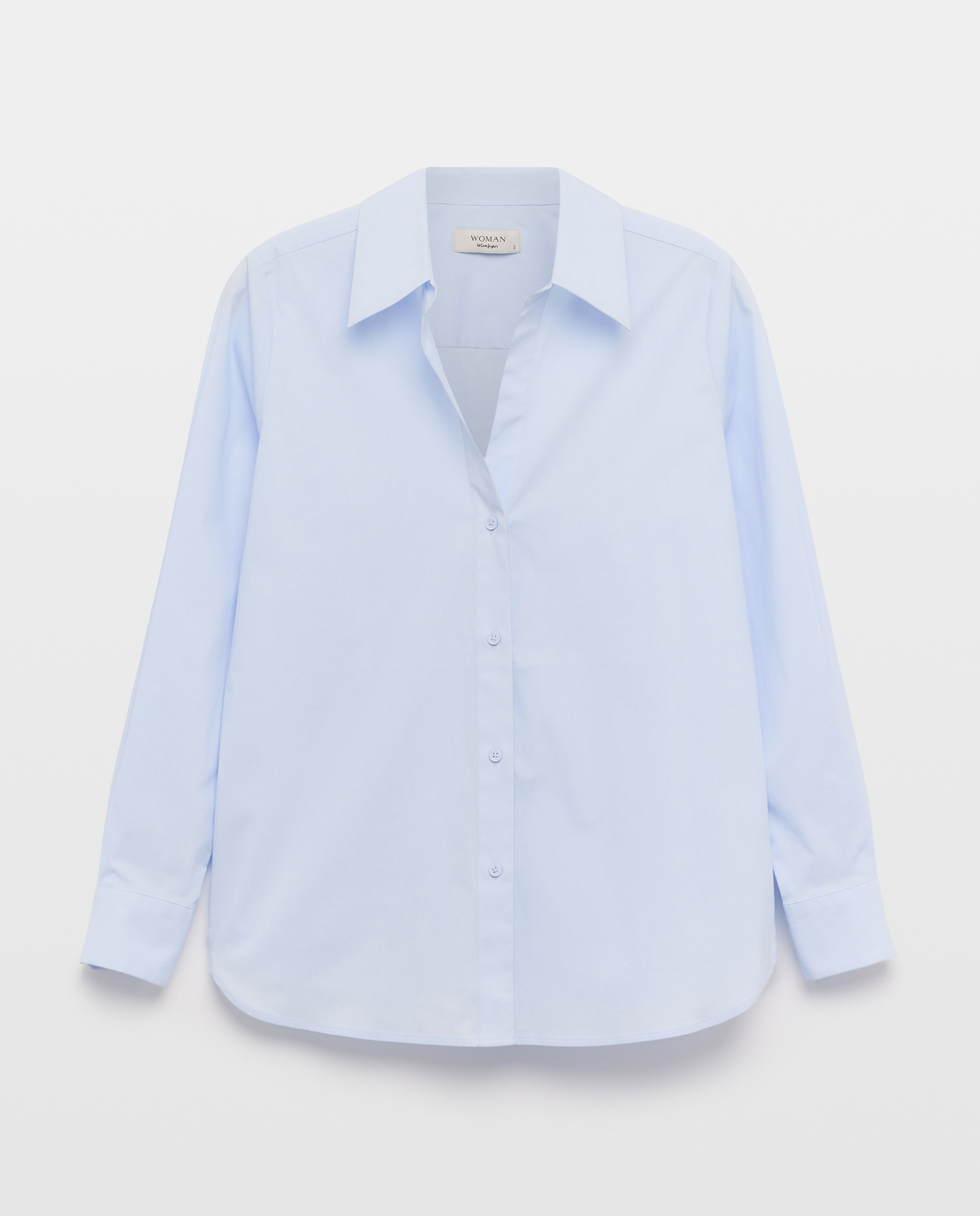 Blusa com Manga Comprida e em Popelina Azul-claro-4
