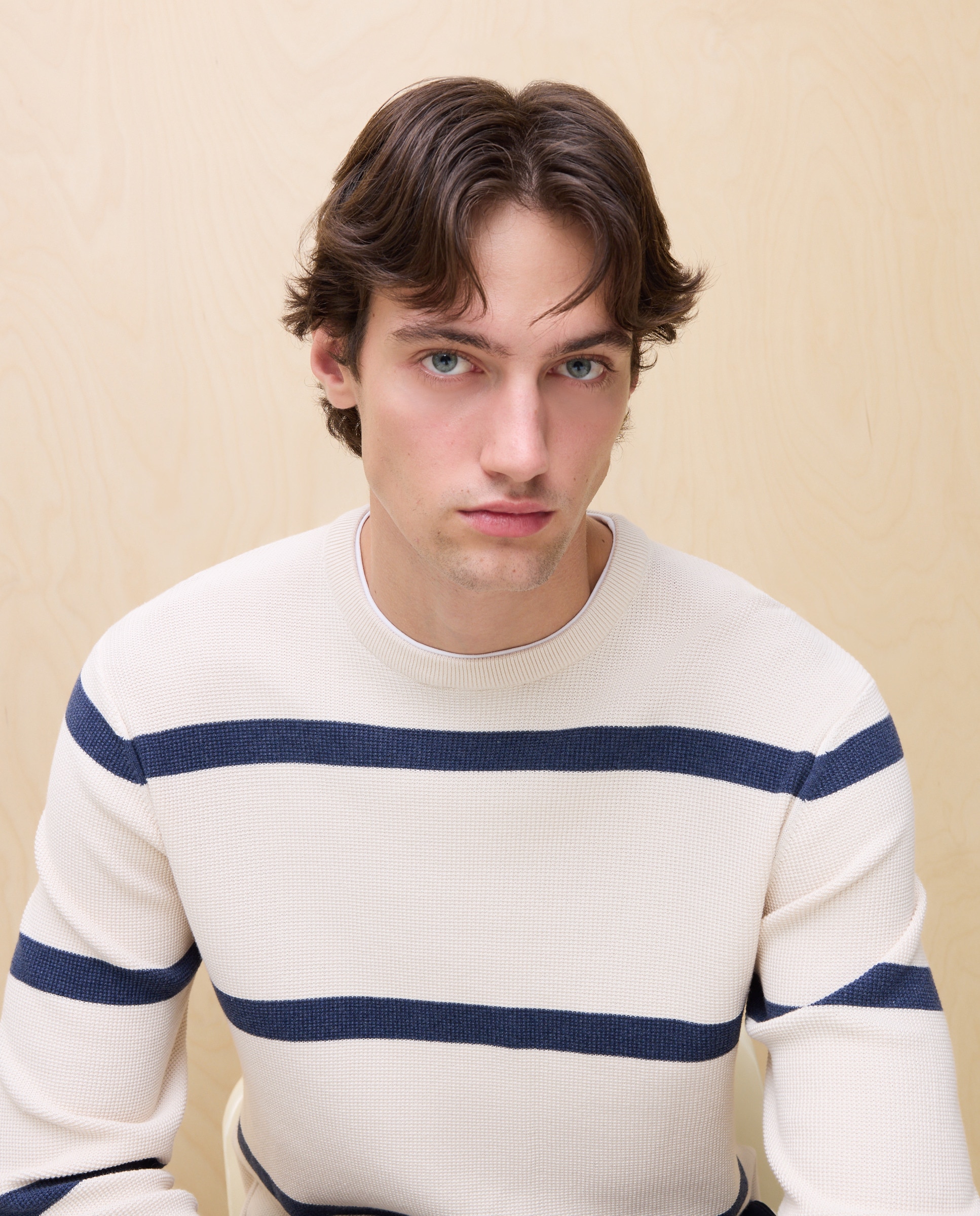 Camisola de Malha às Riscas Azul-marinho-4