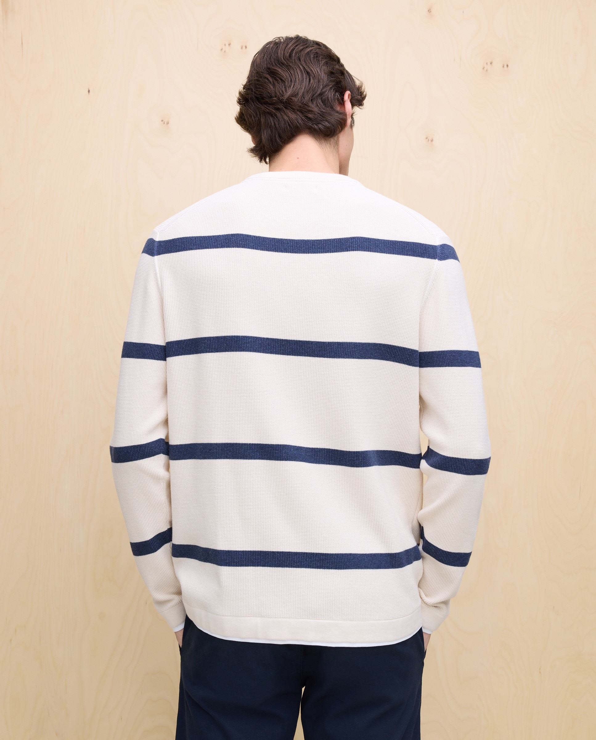 Camisola de Malha às Riscas Azul-marinho-3