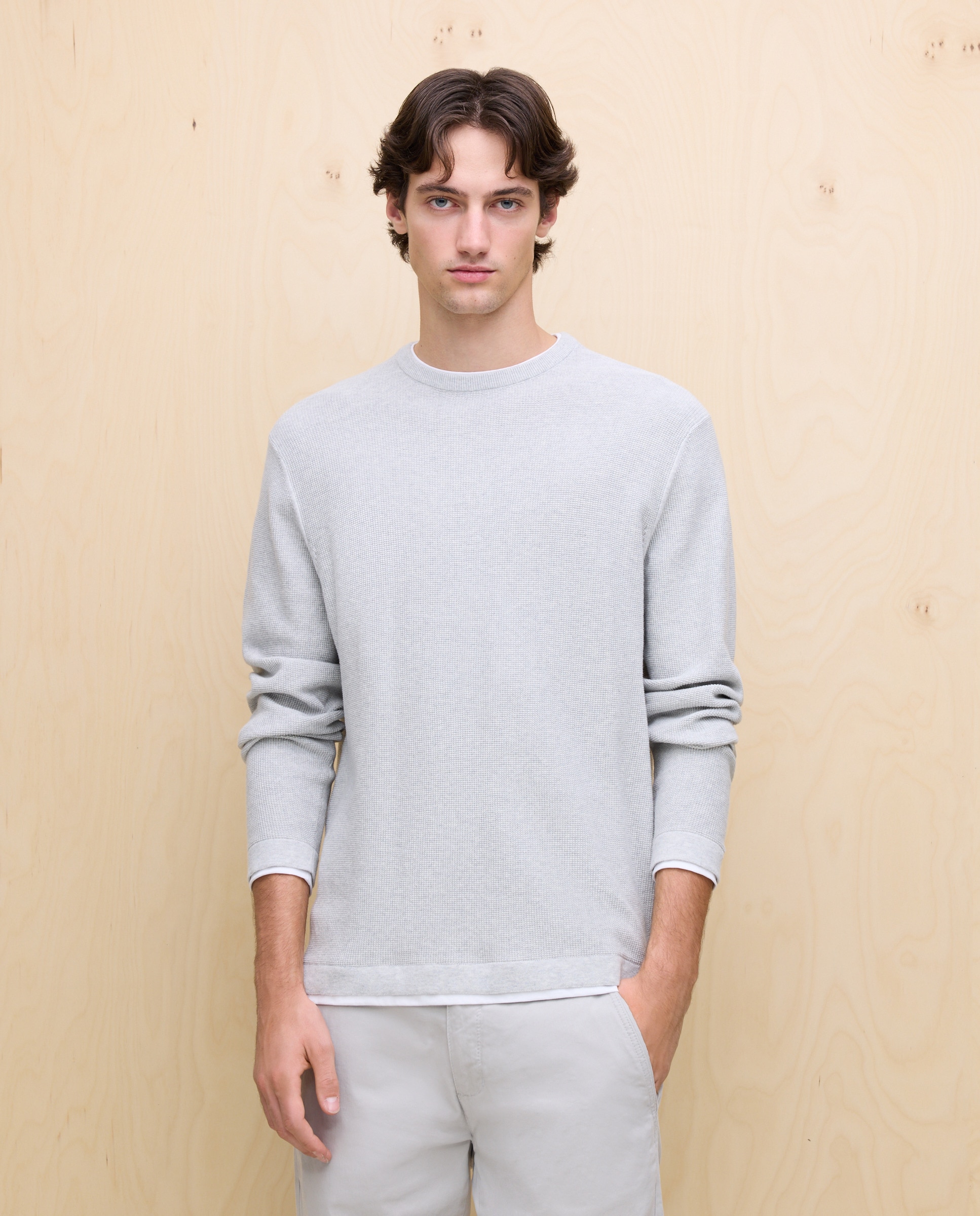 Camisola de Malha com Estrutura Cinzento-claro-1