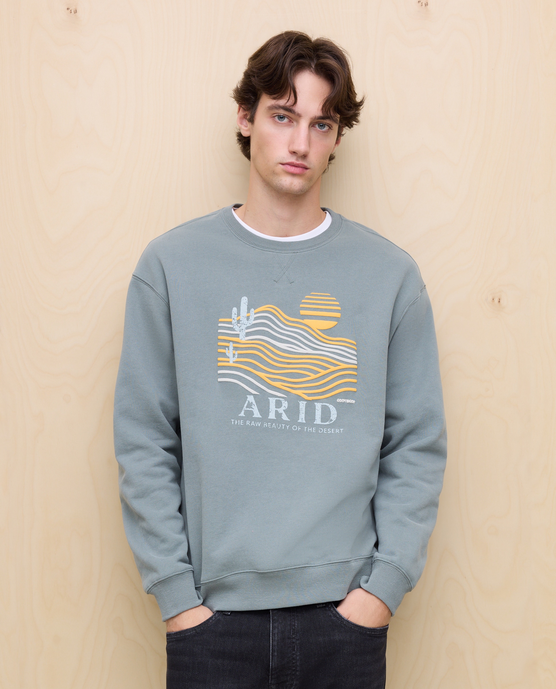 Sweatshirt de Gola Redonda com Estampado 560 Azeitona-1