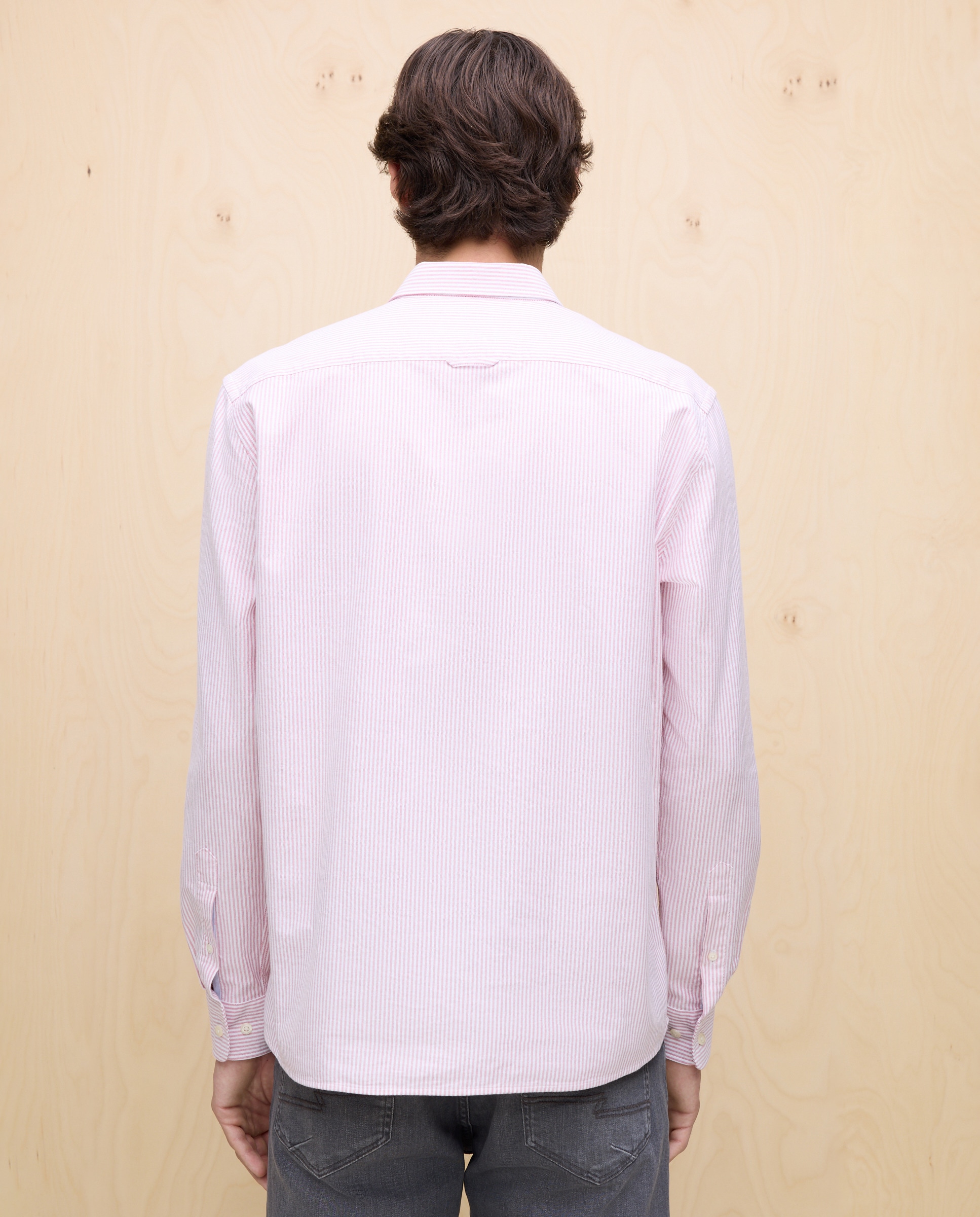 Camisa Oxford às Riscas com Manga Comprida Cereja-3