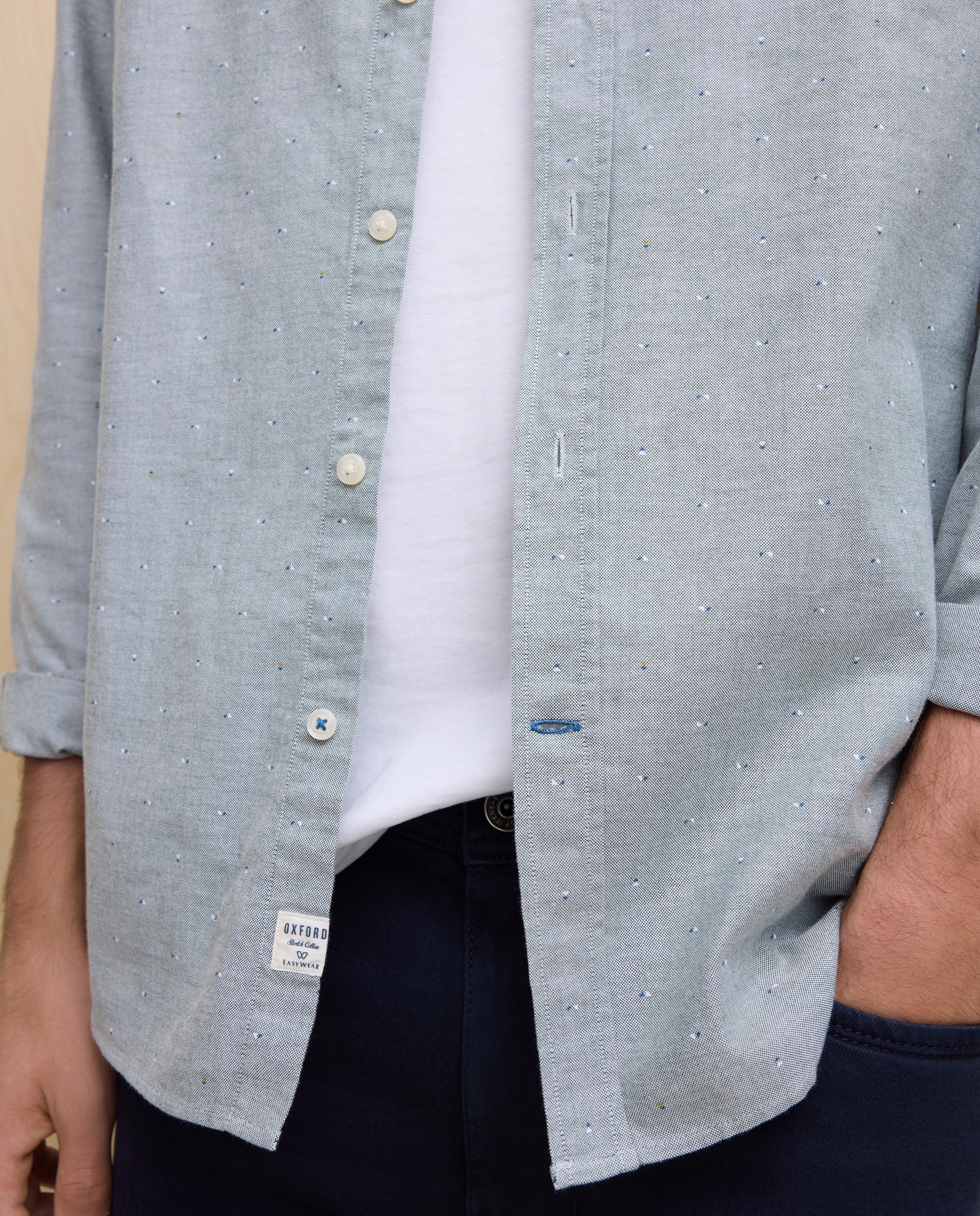 Camisa Oxford Estampada de Manga Comprida 520 Caqui-4