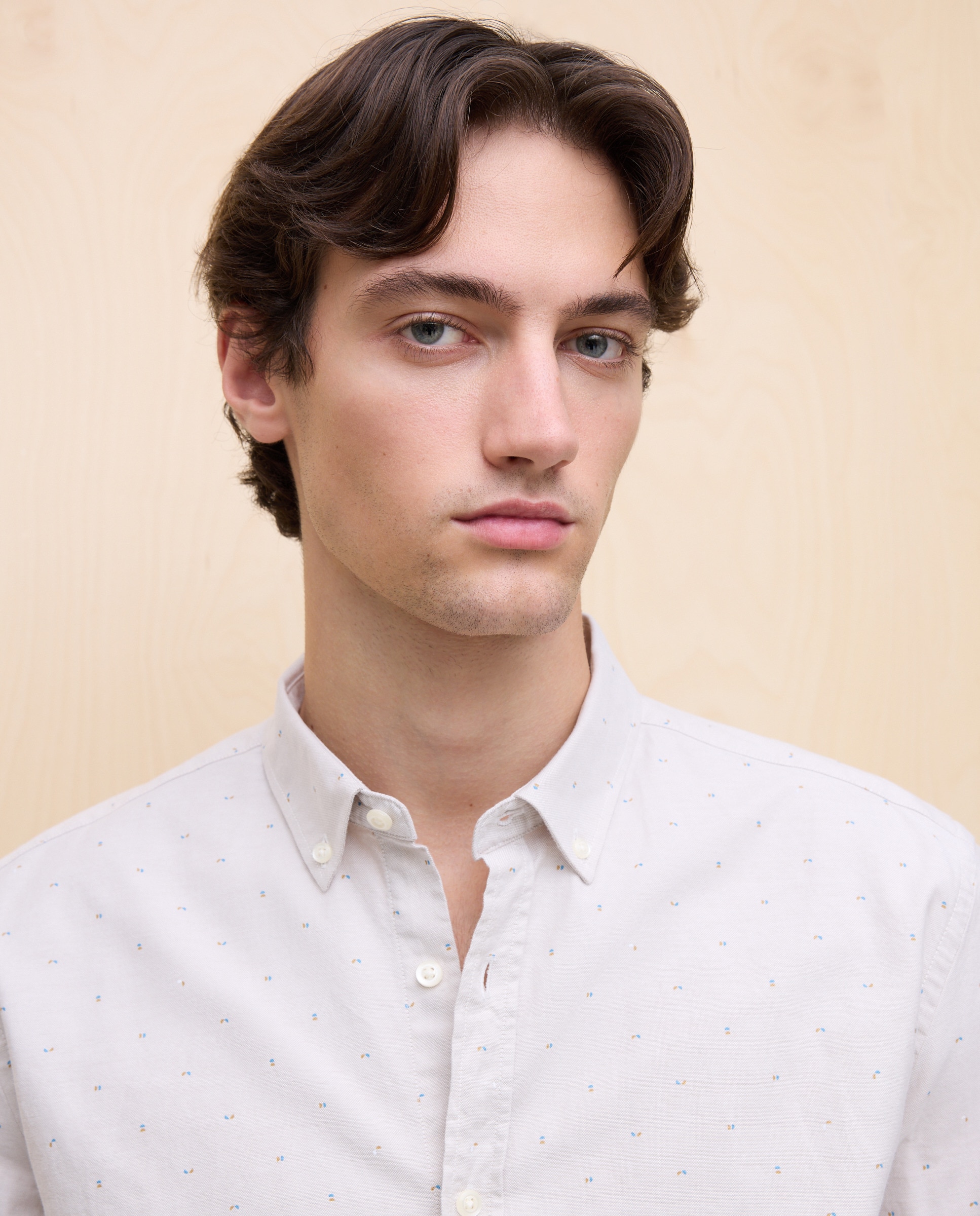 Camisa Oxford Estampada de Manga Comprida 730 Camel-1