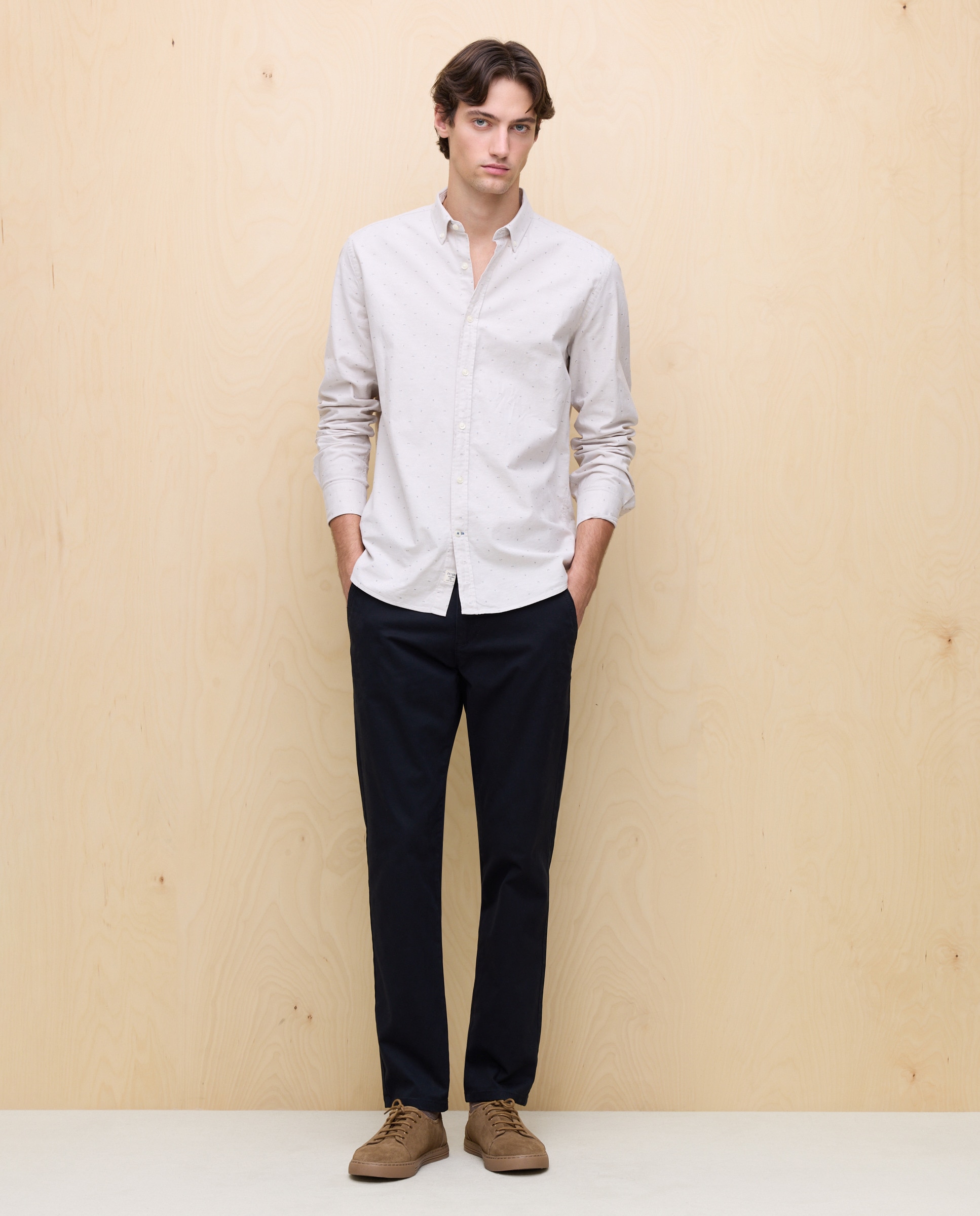 Camisa Oxford Estampada de Manga Comprida 730 Camel-4