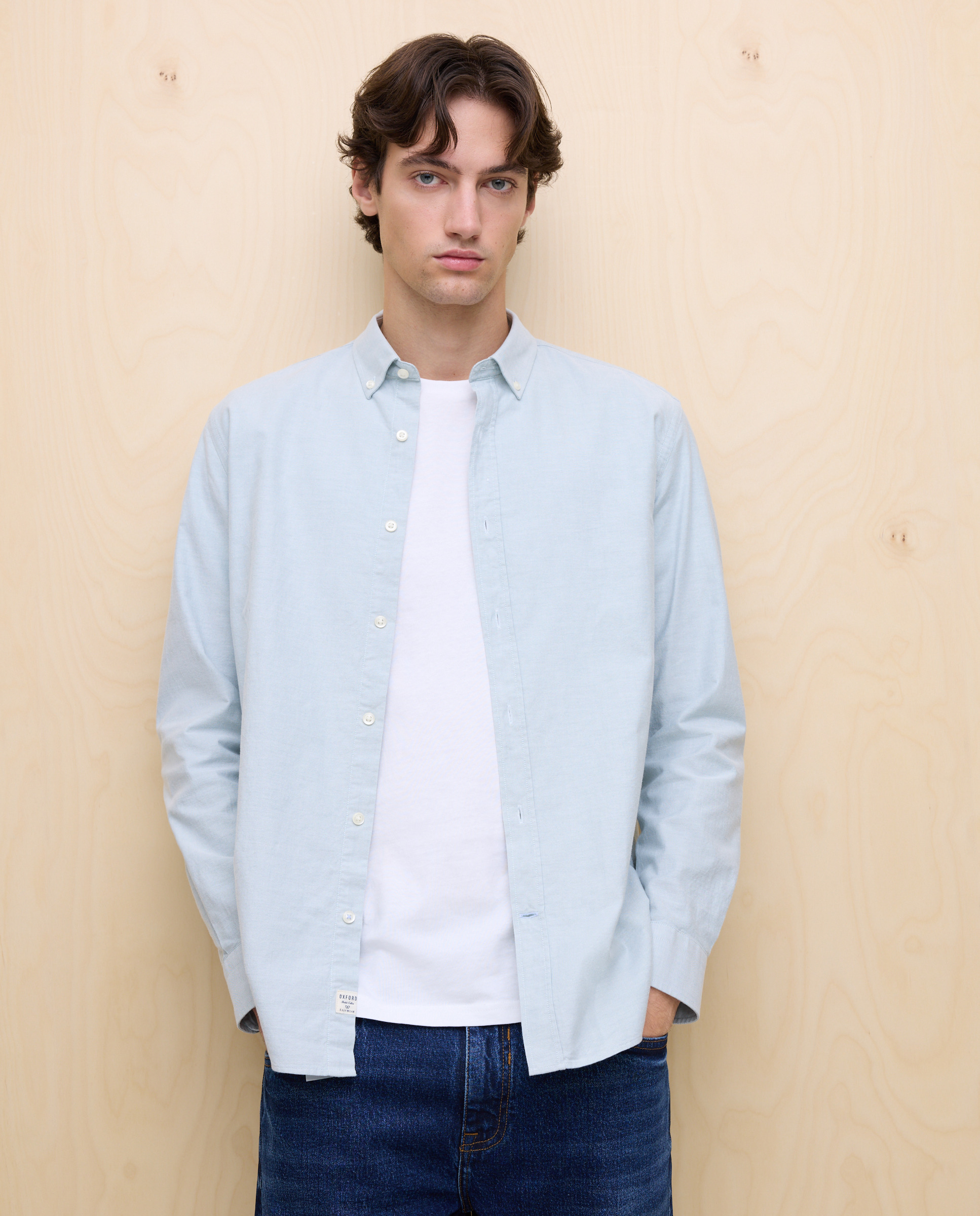 Camisa Oxford Lisa de Manga Comprida Verde Sálvia-2