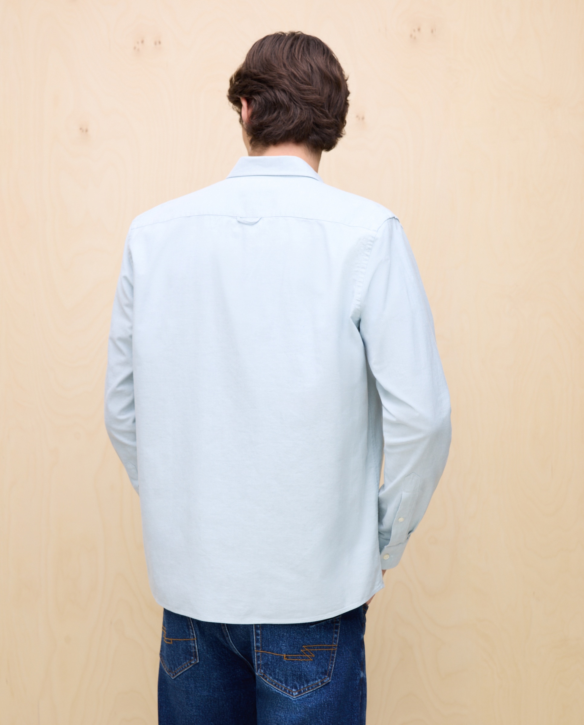 Camisa Oxford Lisa de Manga Comprida Verde Sálvia-4