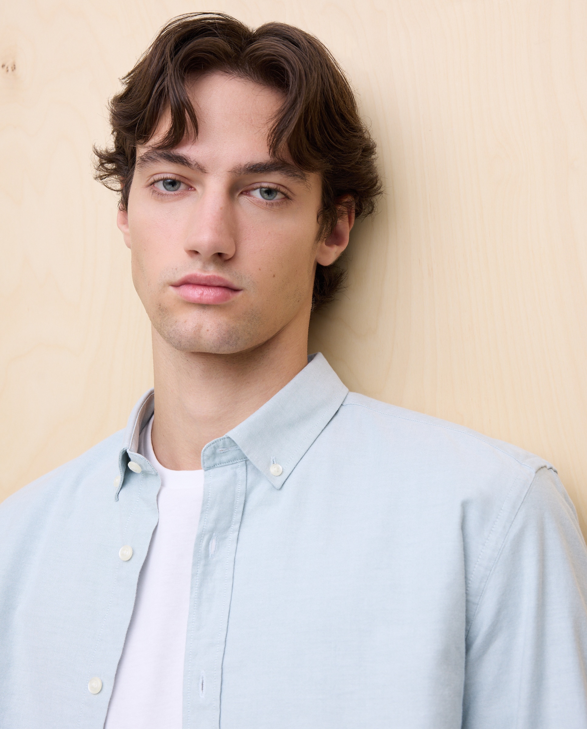 Camisa Oxford Lisa de Manga Comprida Verde Sálvia-3