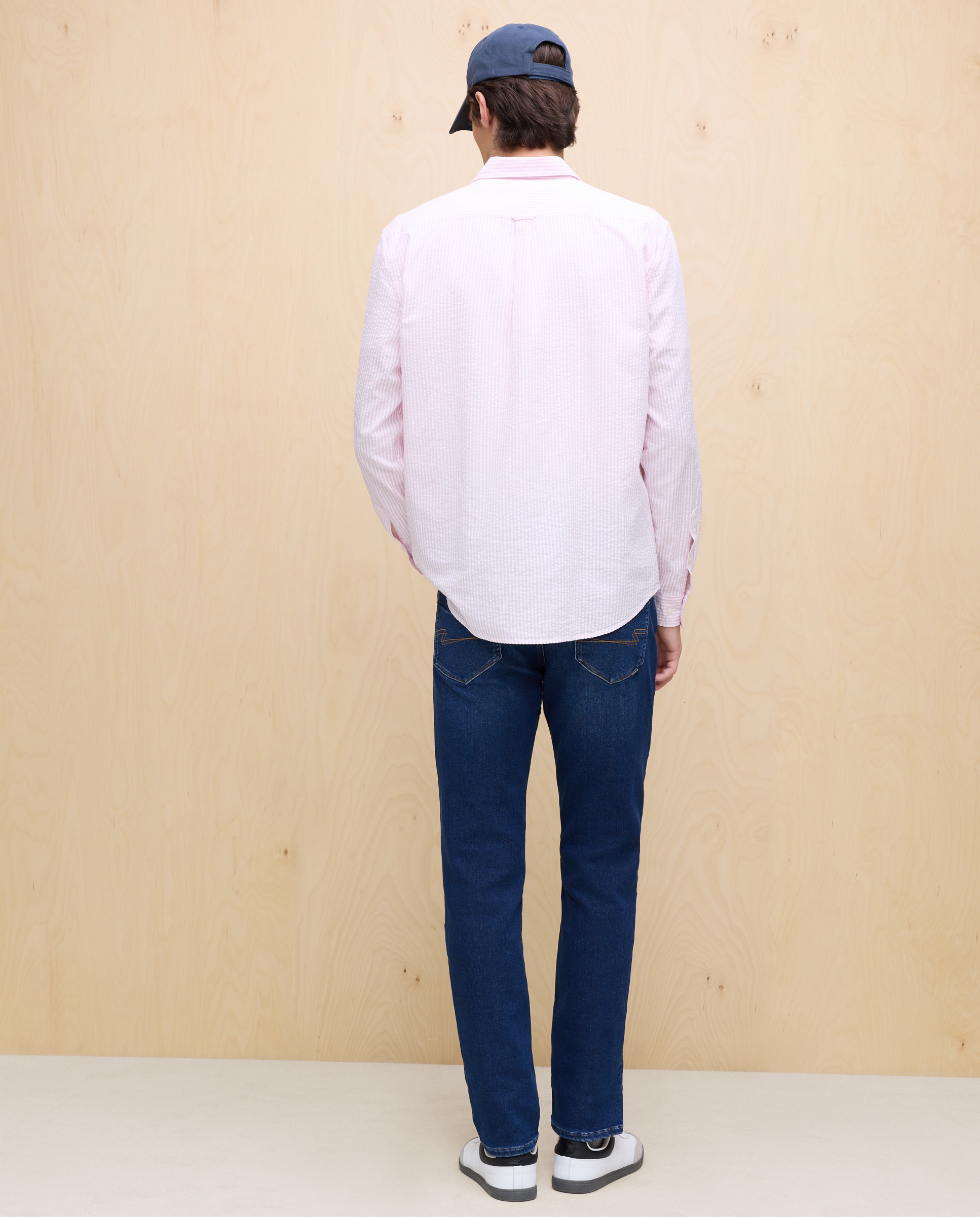 Camisa de Manga Comprida às Riscas Seersucker Rosa-4