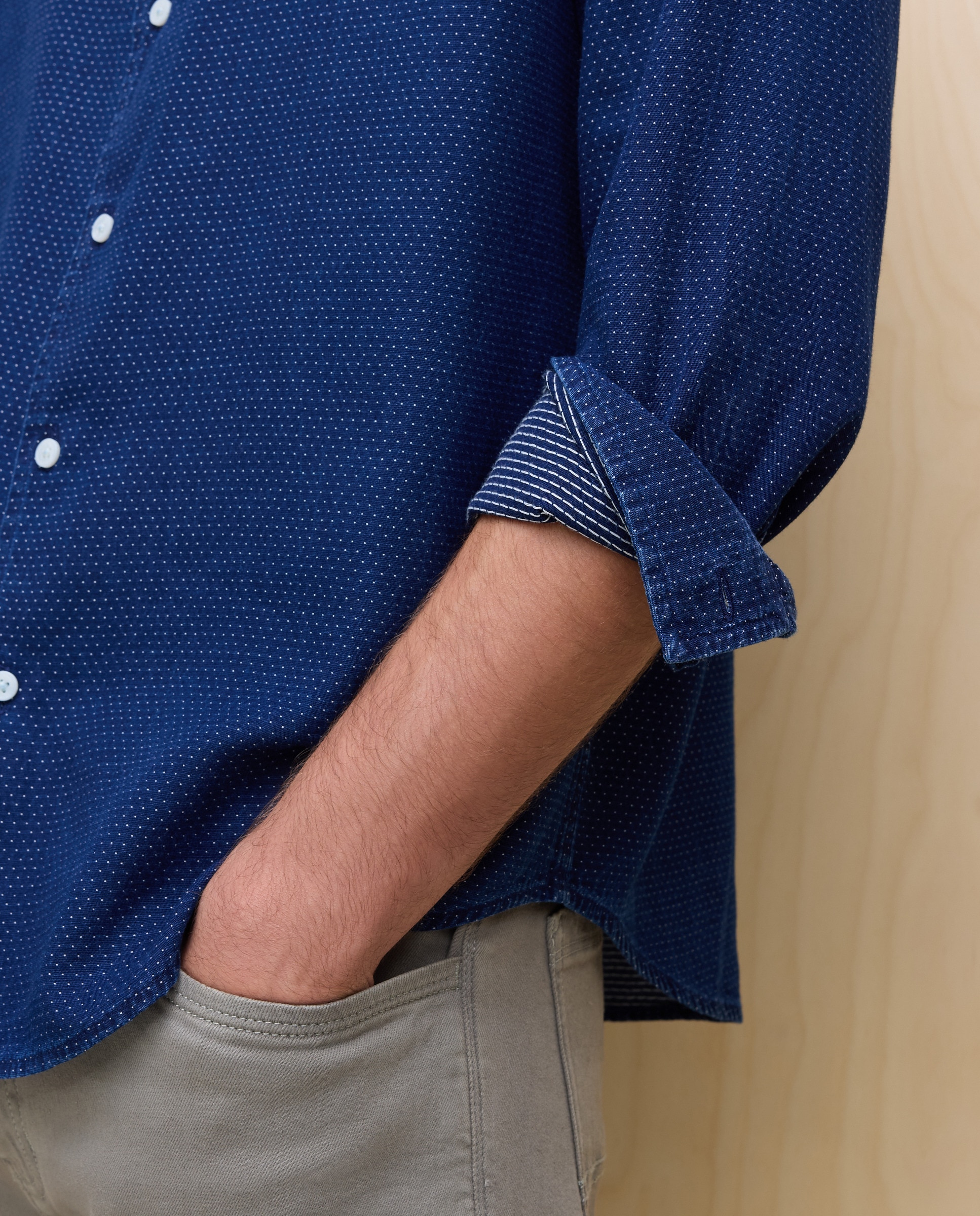 Camisa de Manga Comprida com Estrutura de Ganga Jacquard Índigo-4