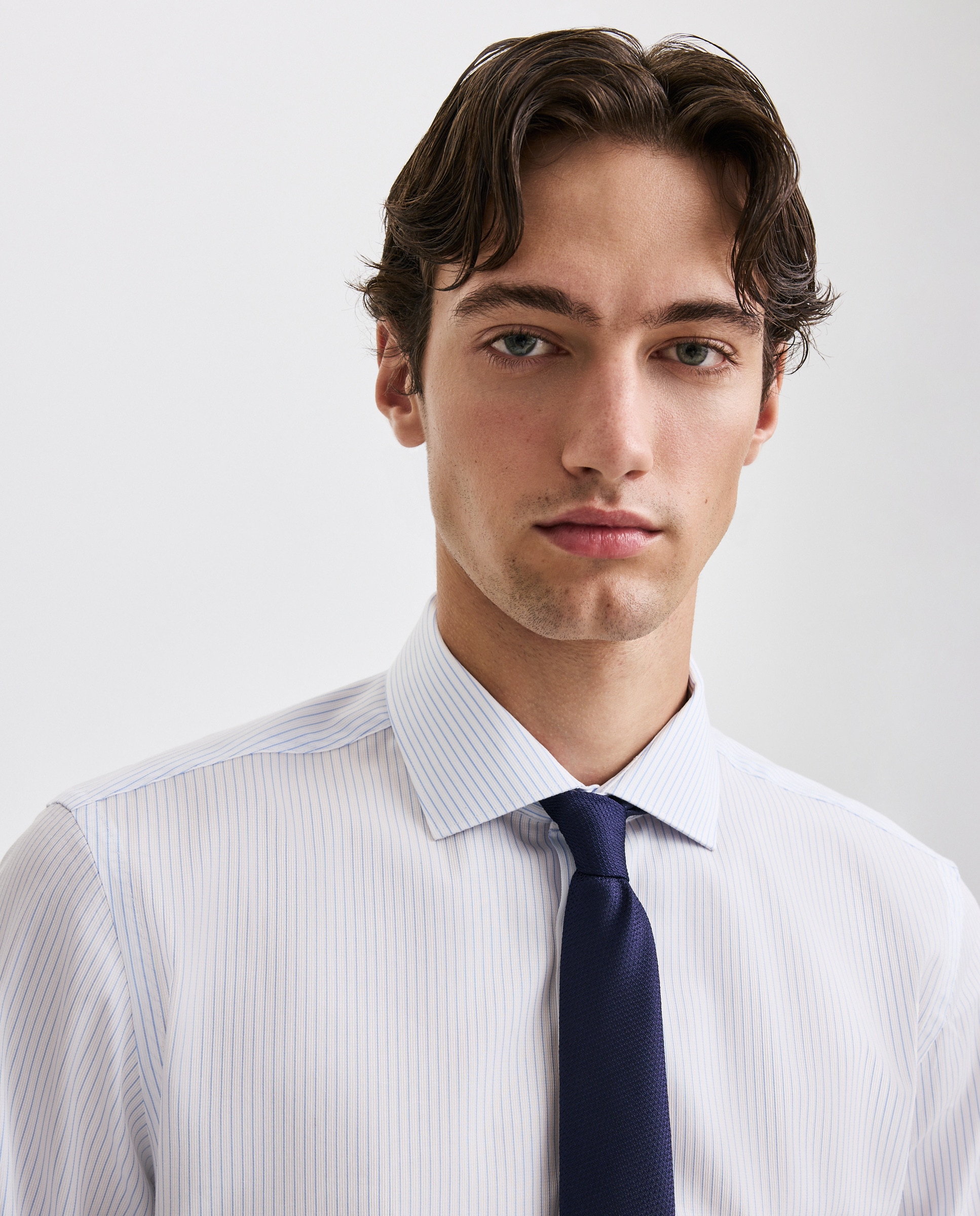 Camisa Clássica às Riscas Coolmax 410 Azul Claro-2