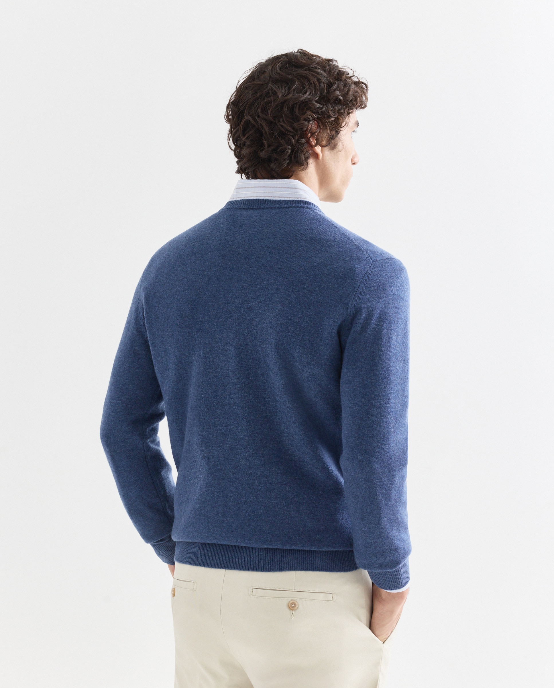 Camisola de malha com decote em bico Azul-3