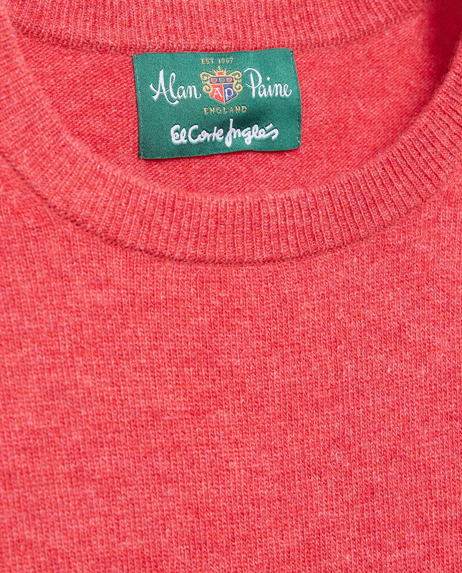 Camisola de Malha com Decote Redondo e 100% Lã Vermelho-5