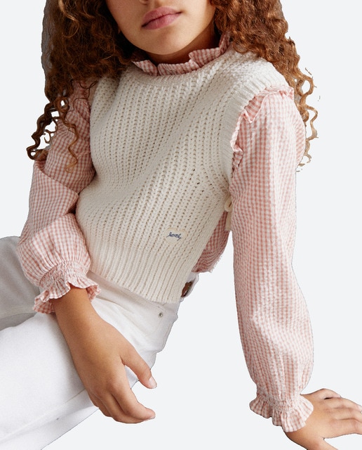 Imagen 0 de Chaleco de niña en punto chenilla con lazos