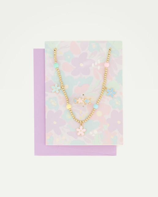 Imagem 0 de Conjunto de Colar e Anel com Flores