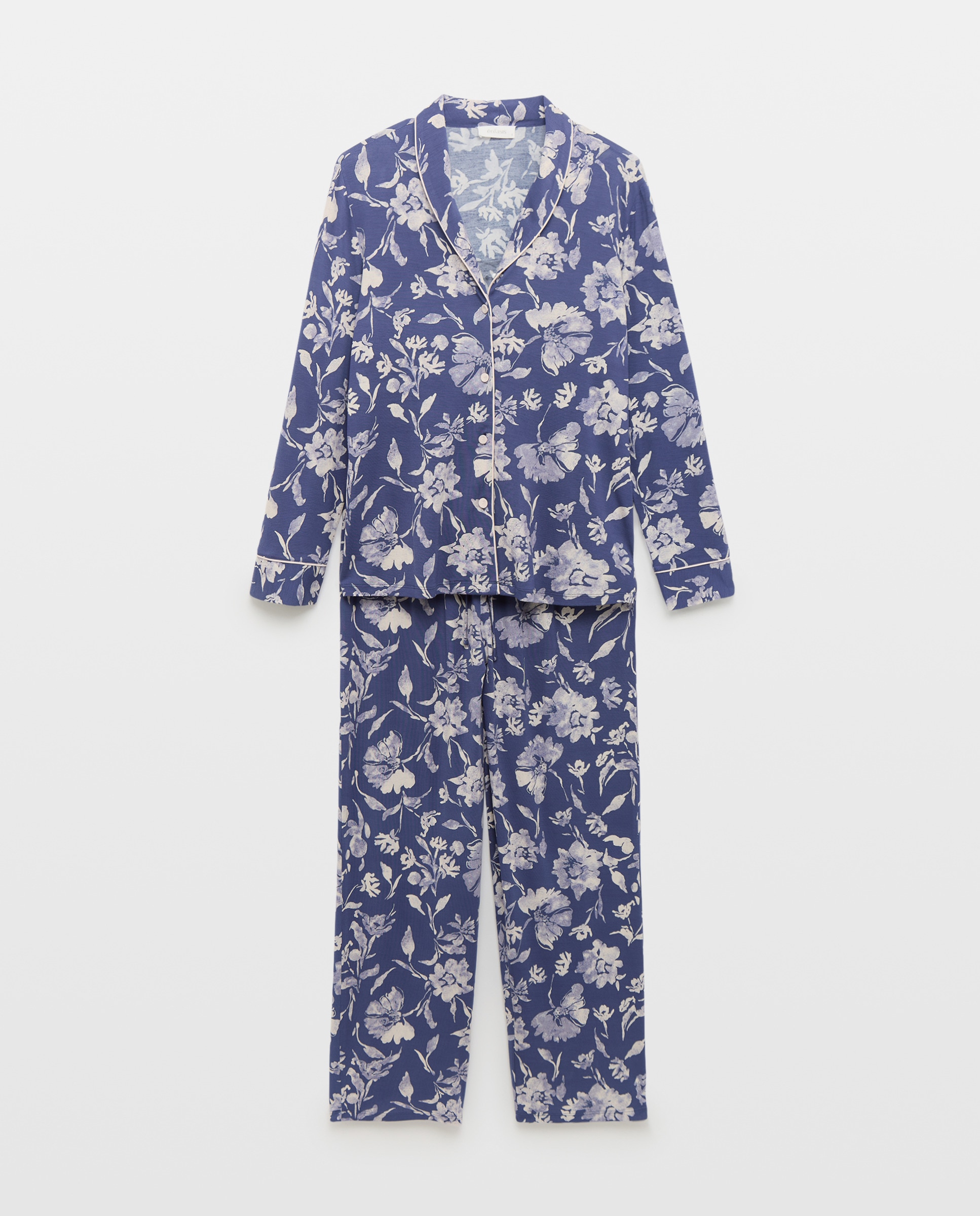 Pijama Camiseiro com Manga Comprida e Estampado Azul-3