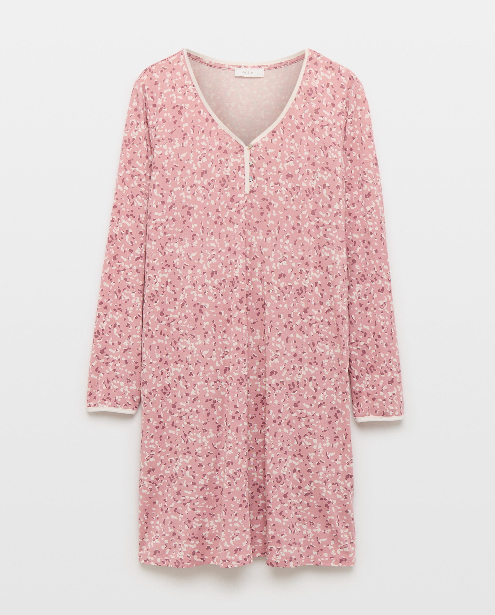 Camisa de Dormir com Estampado Floral e Manga Comprida Rosa-3