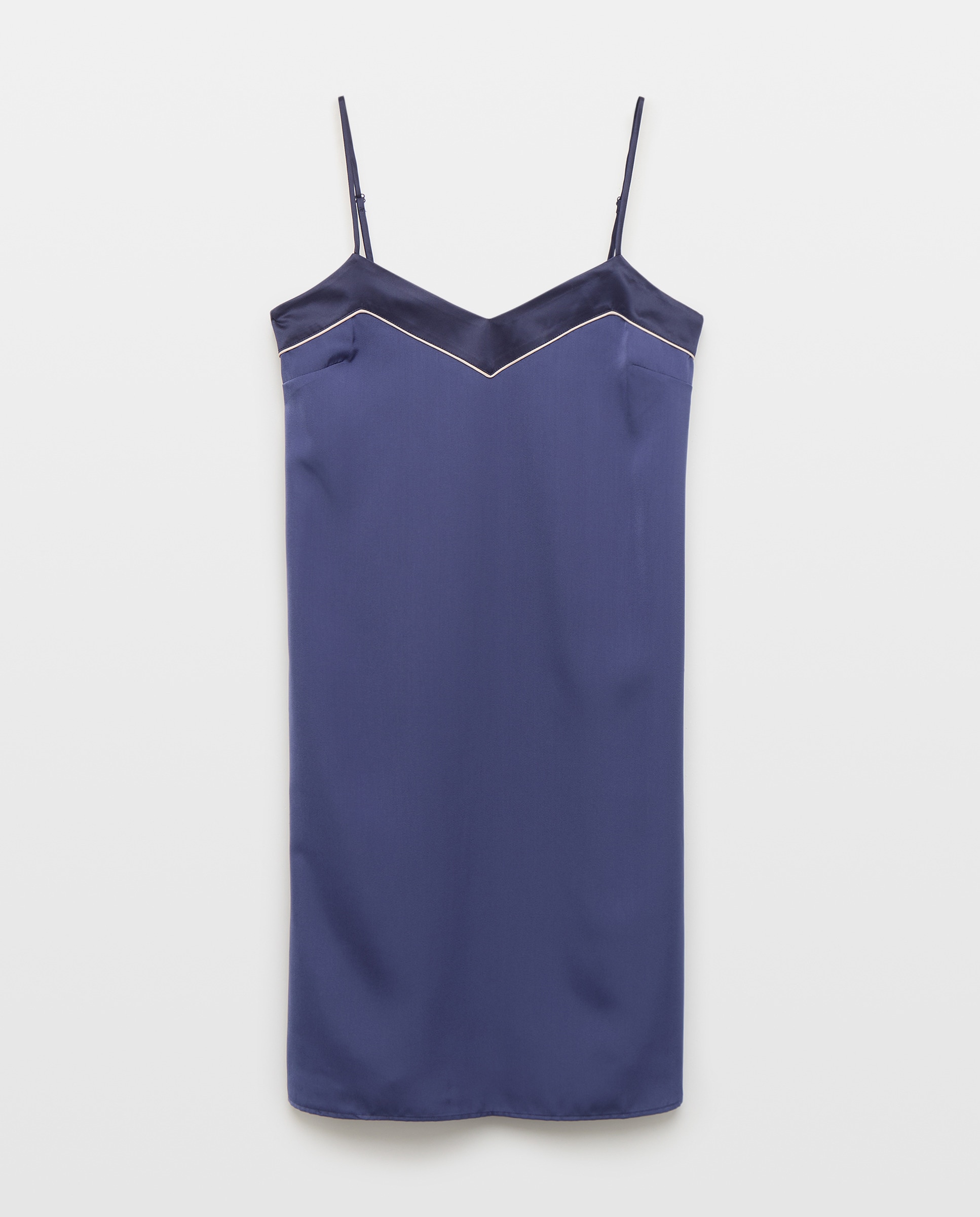 Camisa de Dormir de Alças com Decote em Bico Azul Tinta-3