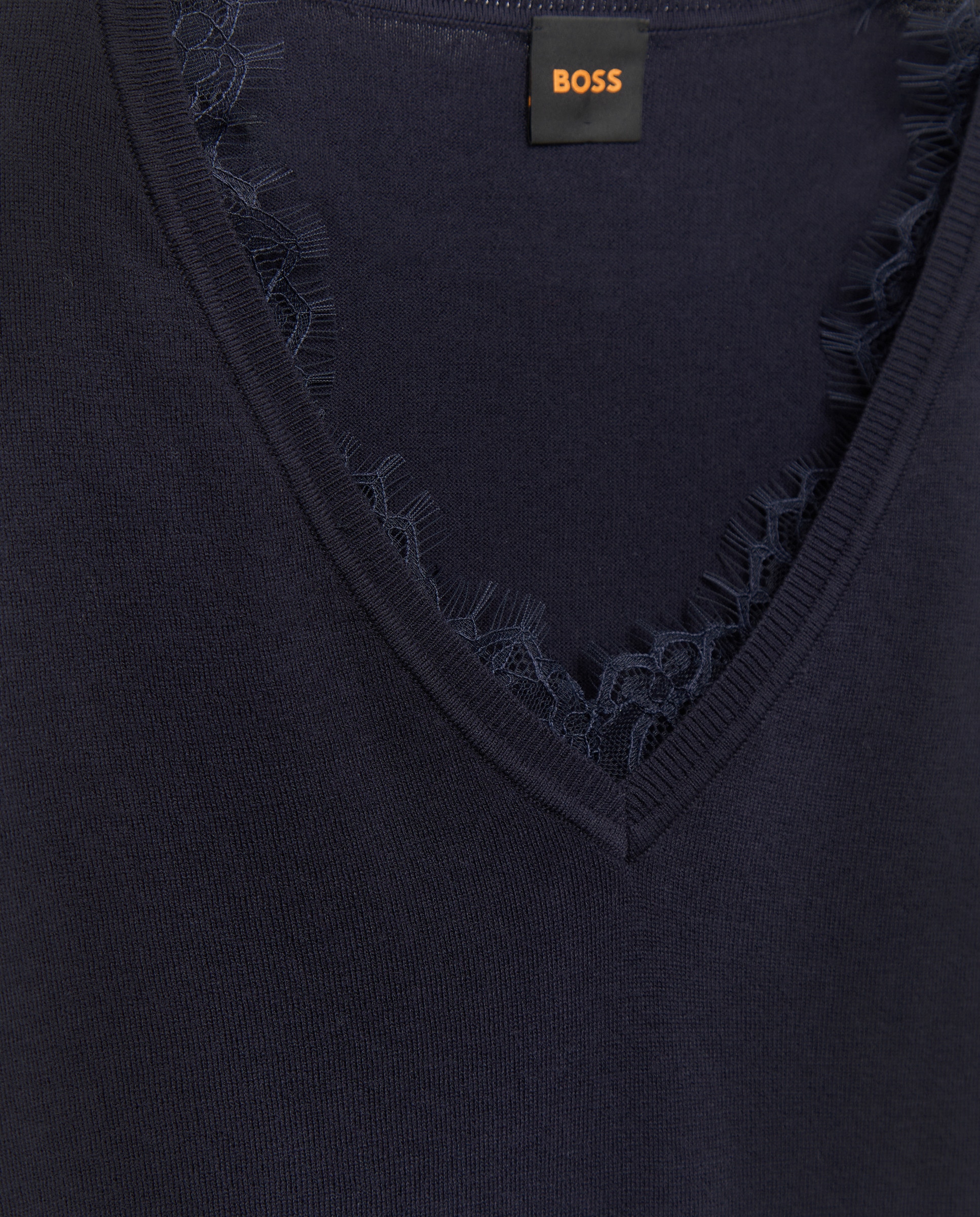 Camisola de Malha de Lã Virgem e Algodão com Manga Comprida Azul-marinho-2