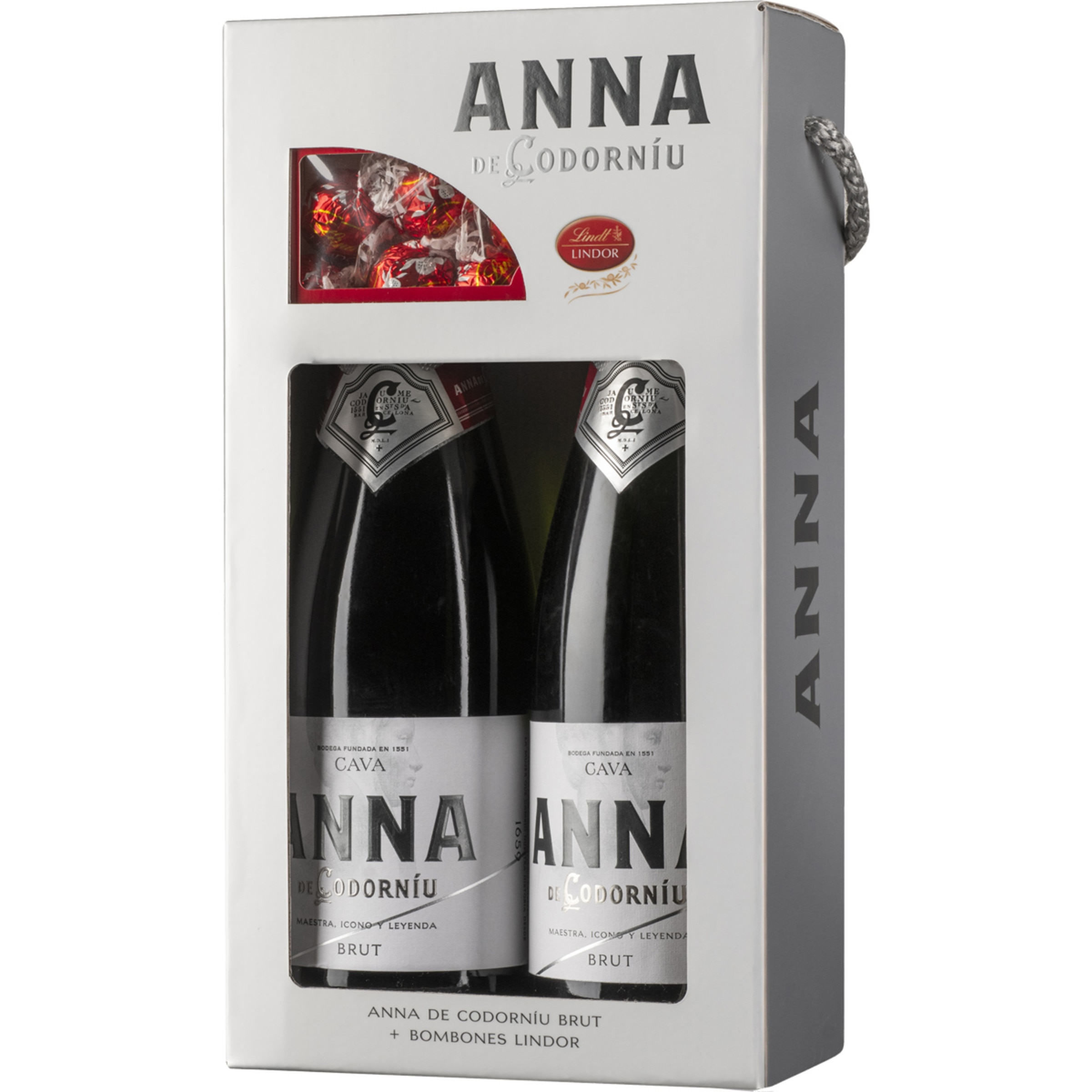 cava brut Estuche 2 botellas 75 cl con regalo de bombones Lindt Lindor