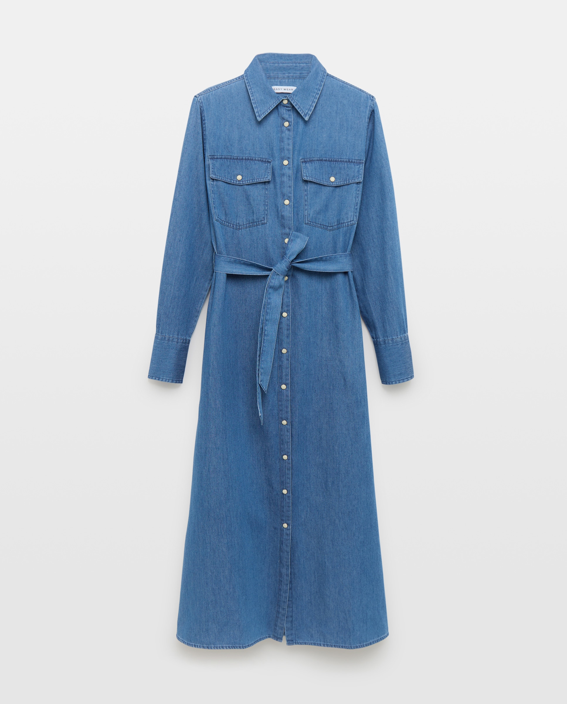 Vestido camiseiro de ganga Azul-índigo-5