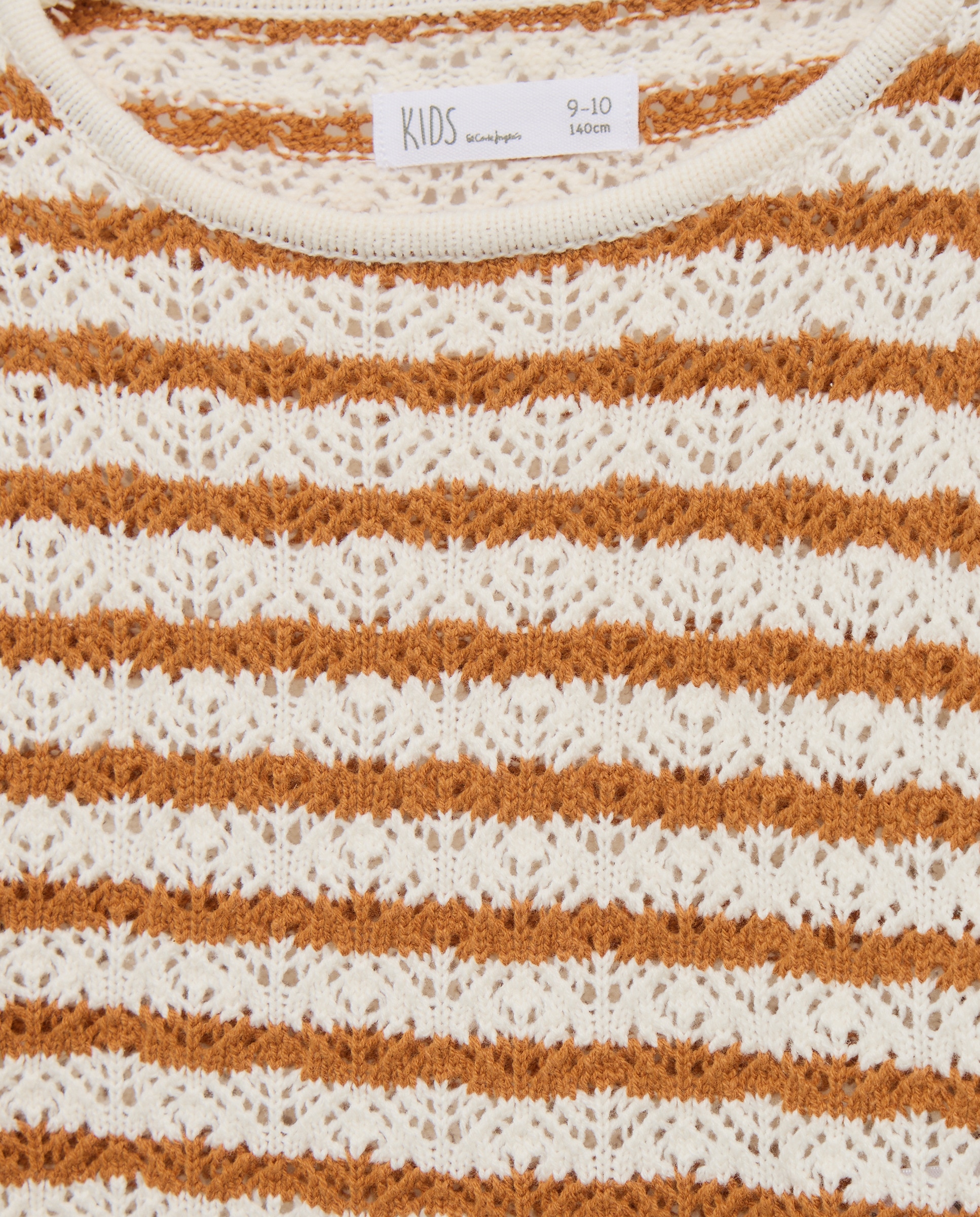 Camisola de Malha de Decote Redondo de Malha Aberta às Riscas com Parte Inferior Ondulada Kids El Corte Inglés Castanho-5