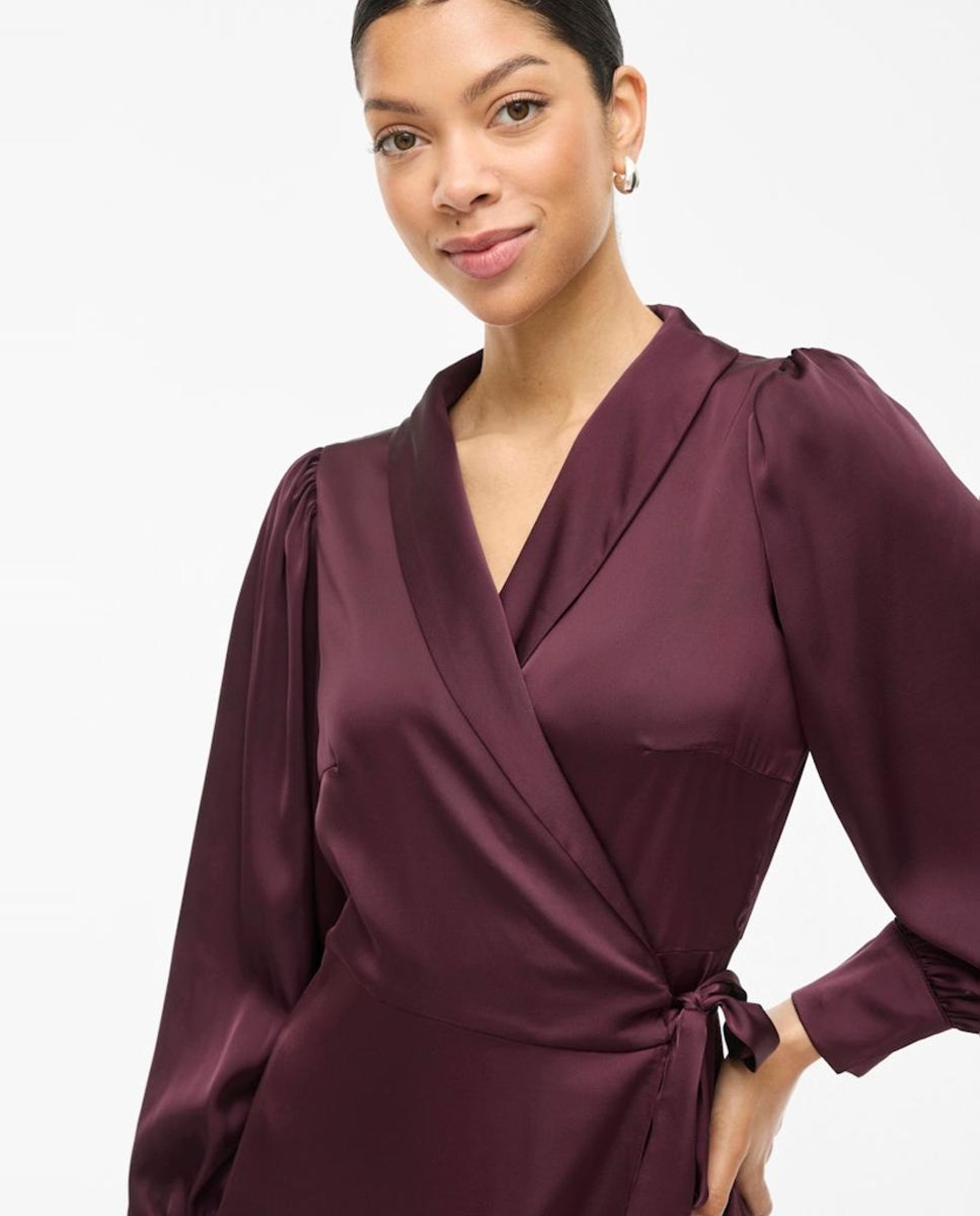 Vestido comprido acetinado Bordeaux-3