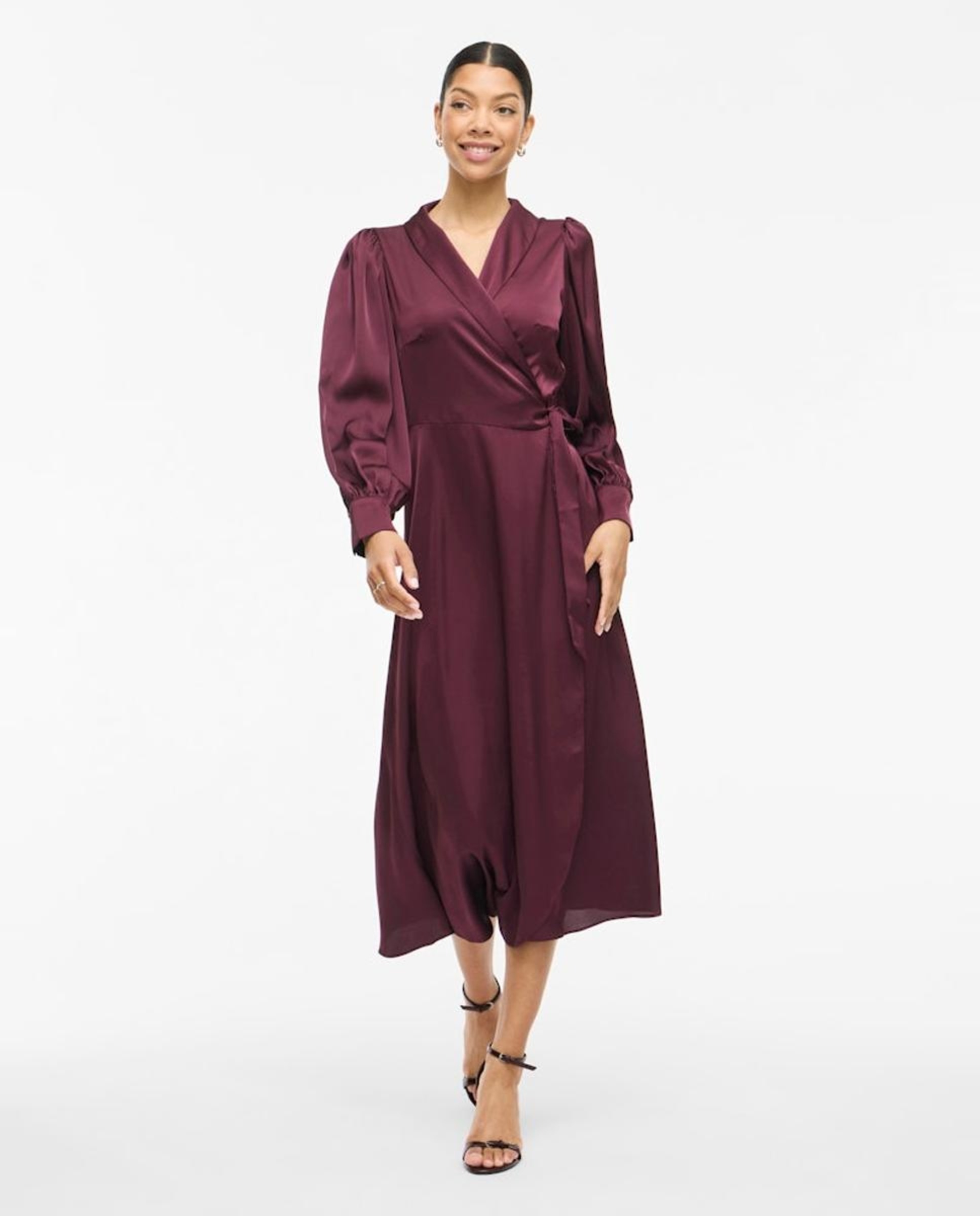 Vestido comprido acetinado Bordeaux-1
