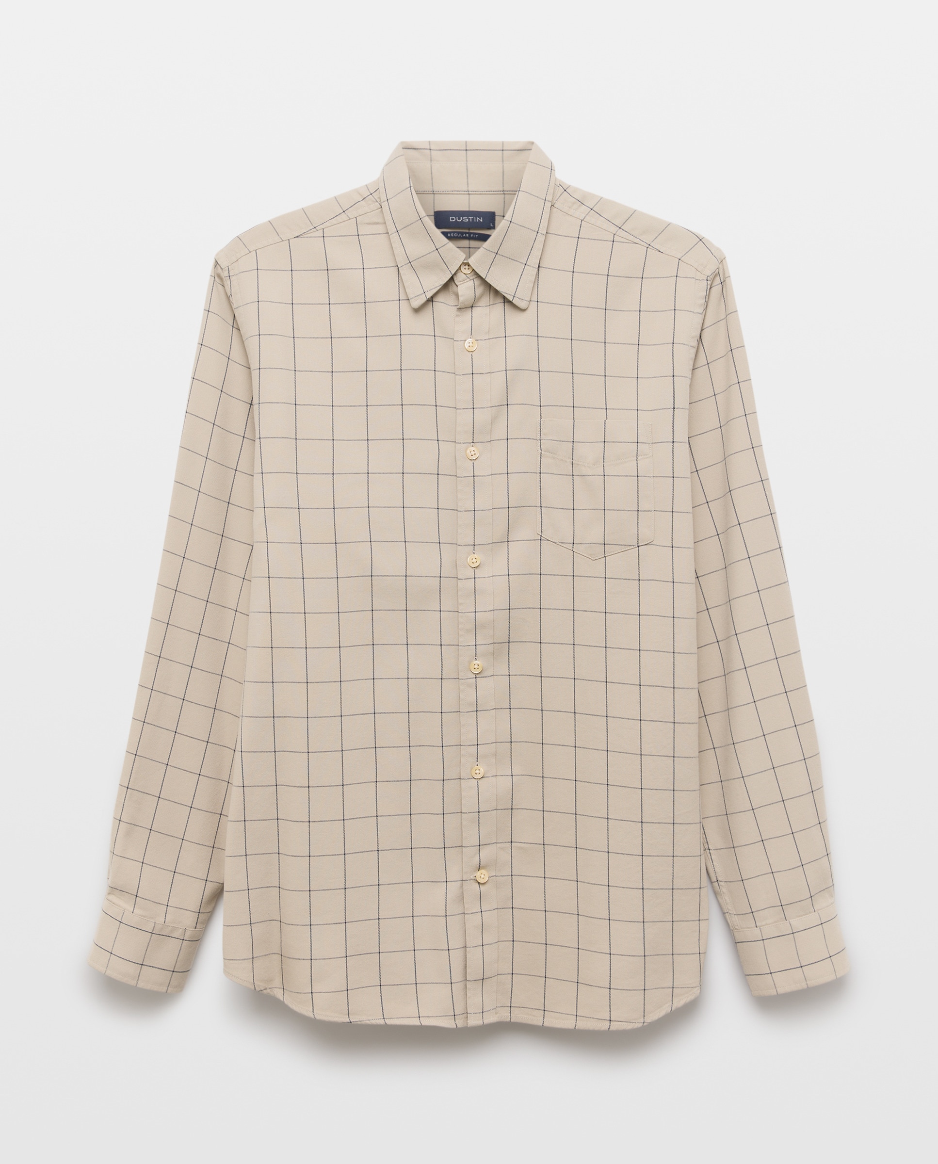 Camisa Casual de Sarja com Manga Comprida aos Quadrados de Corte Regular 850 Pedra-4
