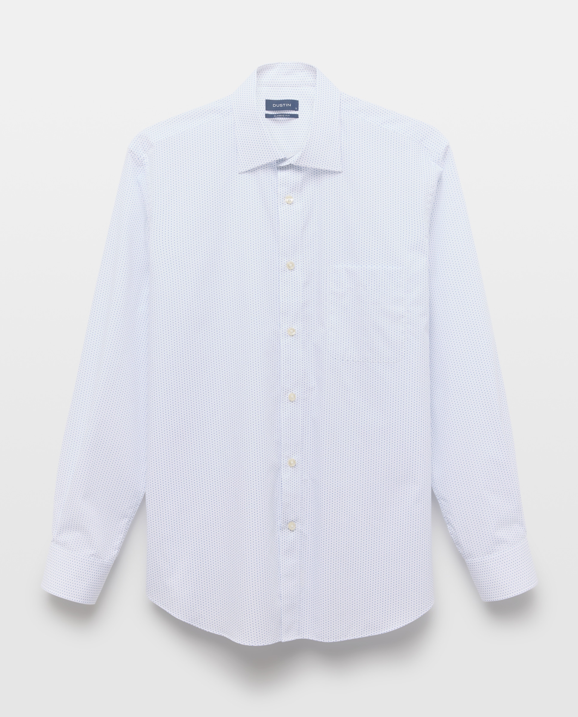 Camisa Clássica de Manga Comprida com Estampado de Gravata Classic Fit Branco-4