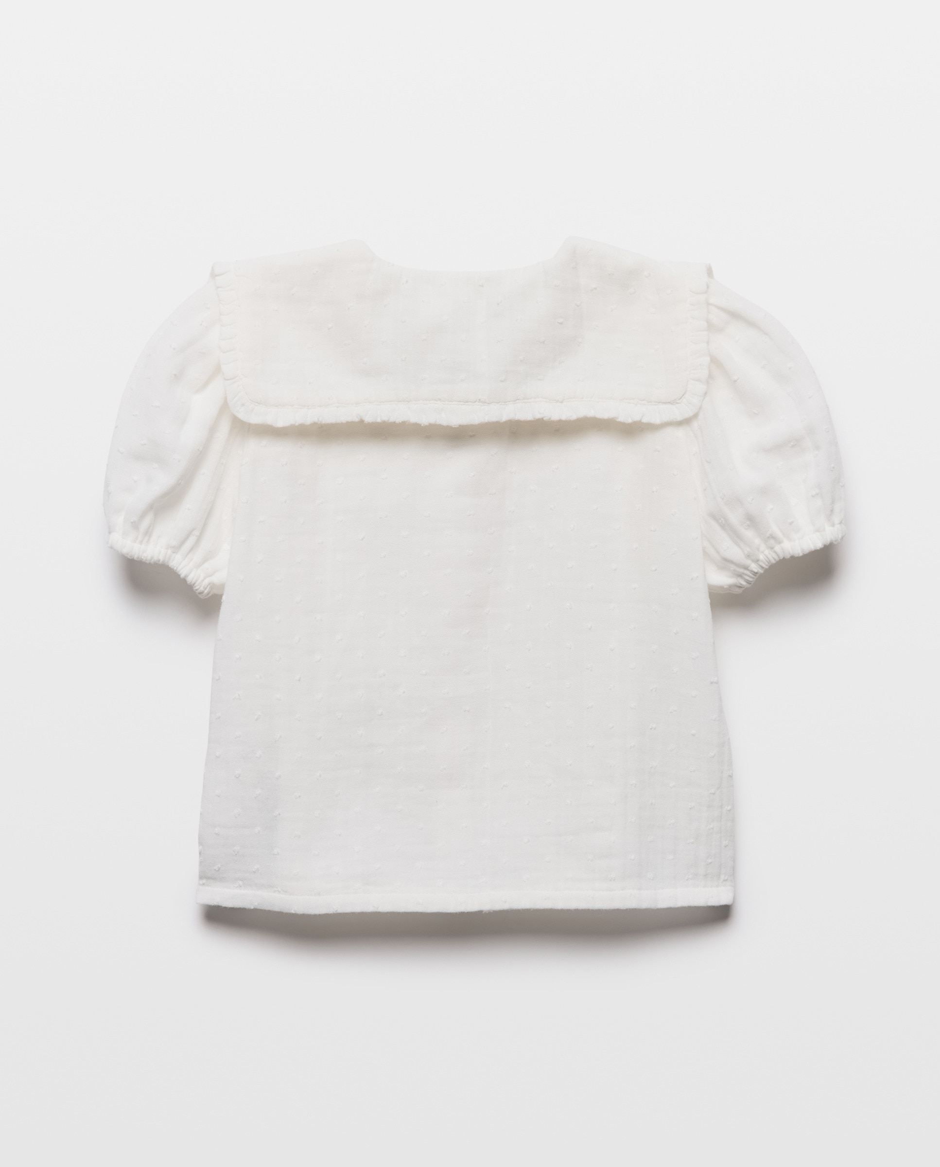 Blusa niña de plumeti con cuello con volante Blanco roto-2