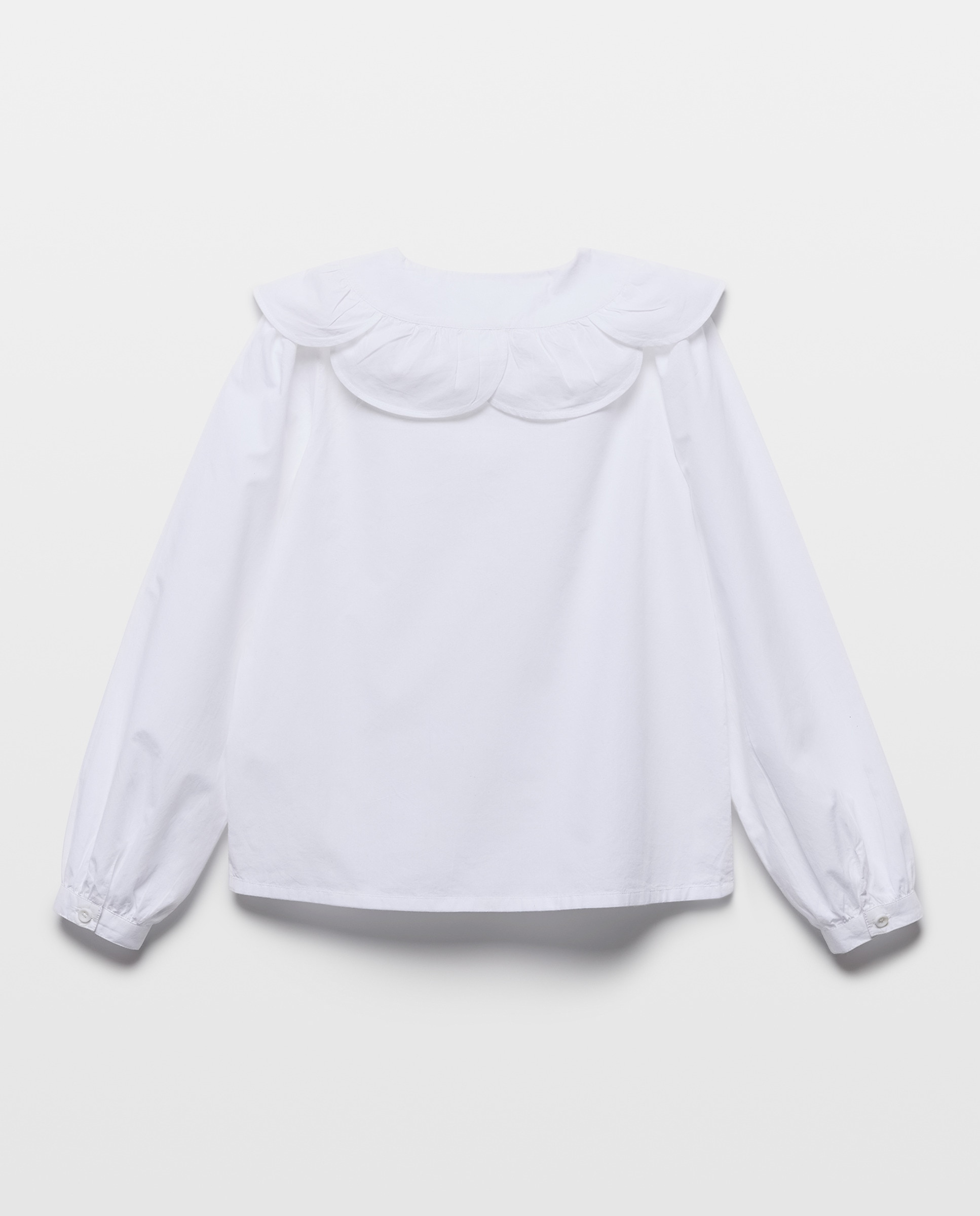 Blusa niña manga larga de popelín con cuello flor Blanco-2