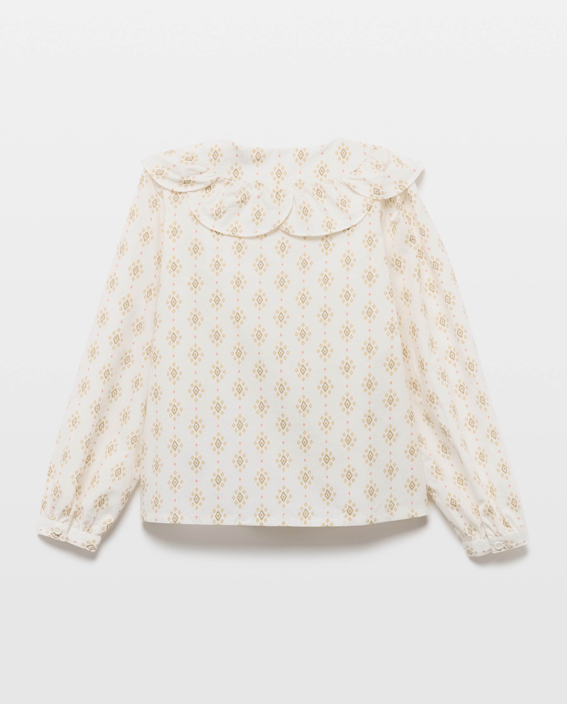 Blusa niña manga larga de popelín con cuello flor Blanco roto-2