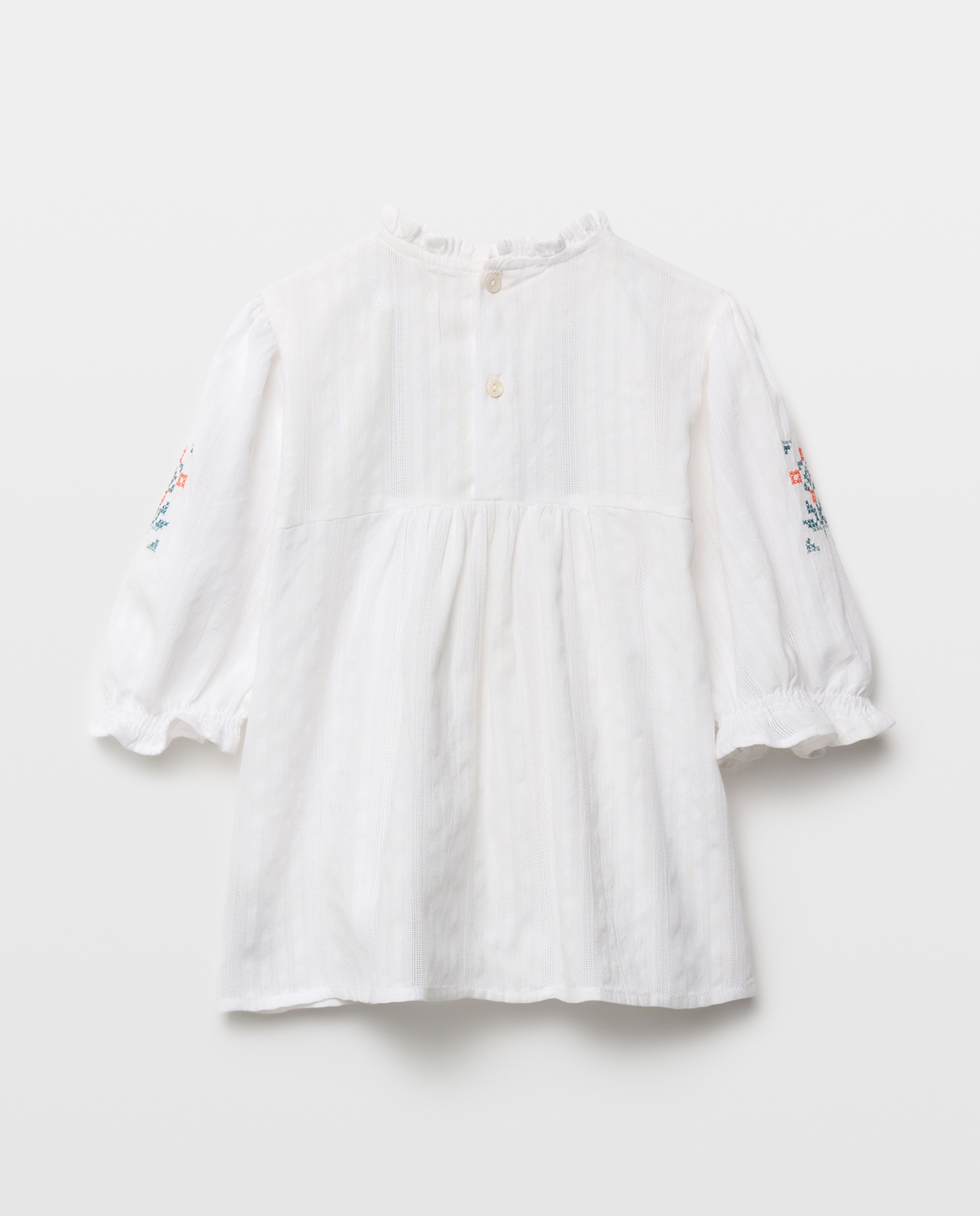 Blusa niña con canesú y bordados Blanco-2