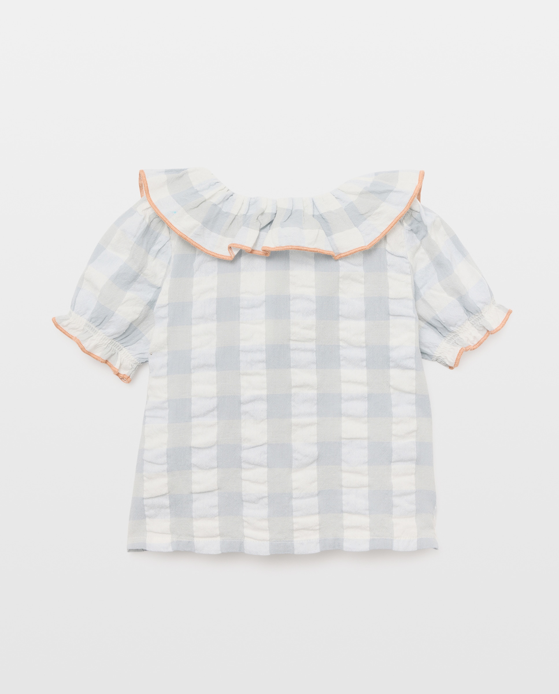 Blusa bebé niña con cuello y cuadros vichy Hielo-2