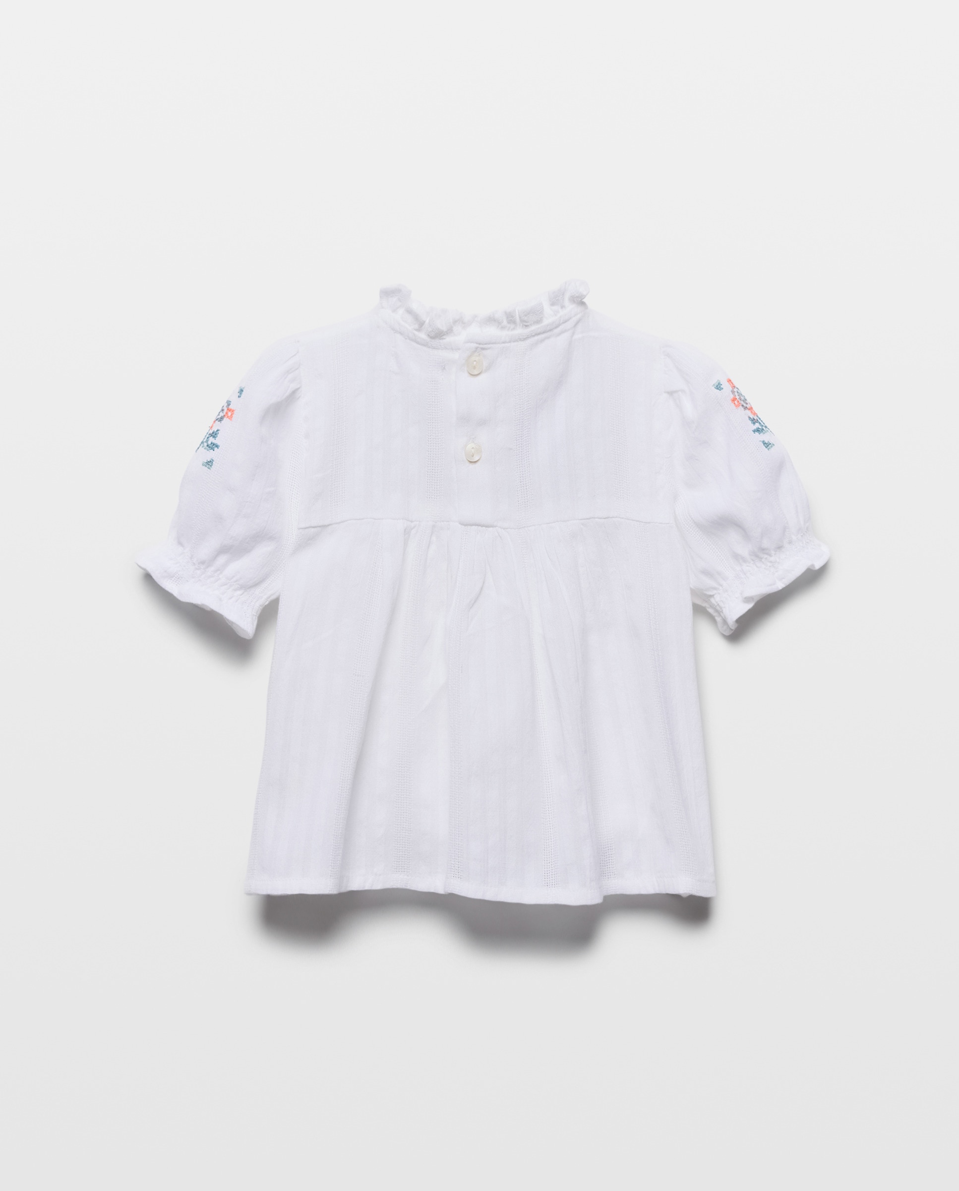 Blusa bebé niña con canesú y bordados Blanco-2