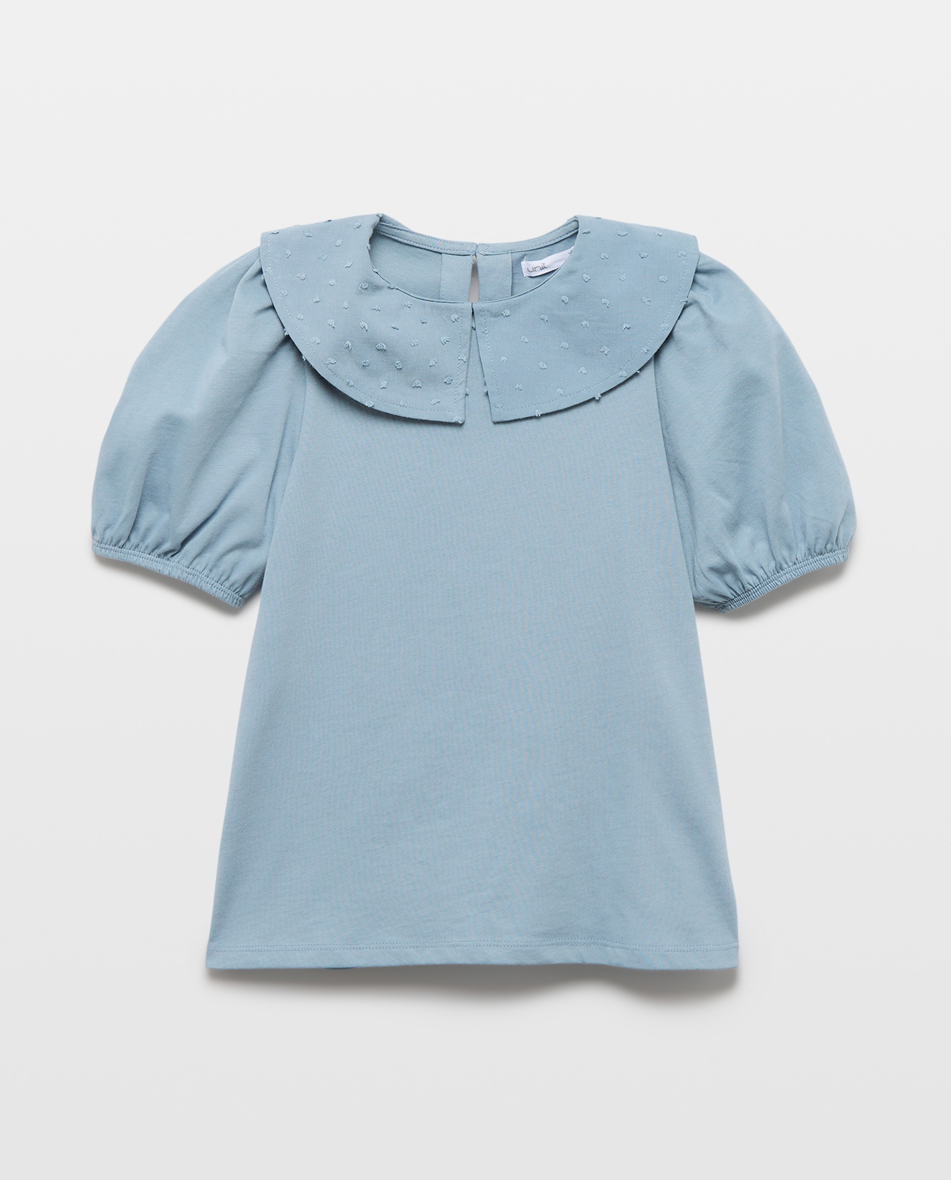 Camiseta niña cuello bordado Azul pálido-1