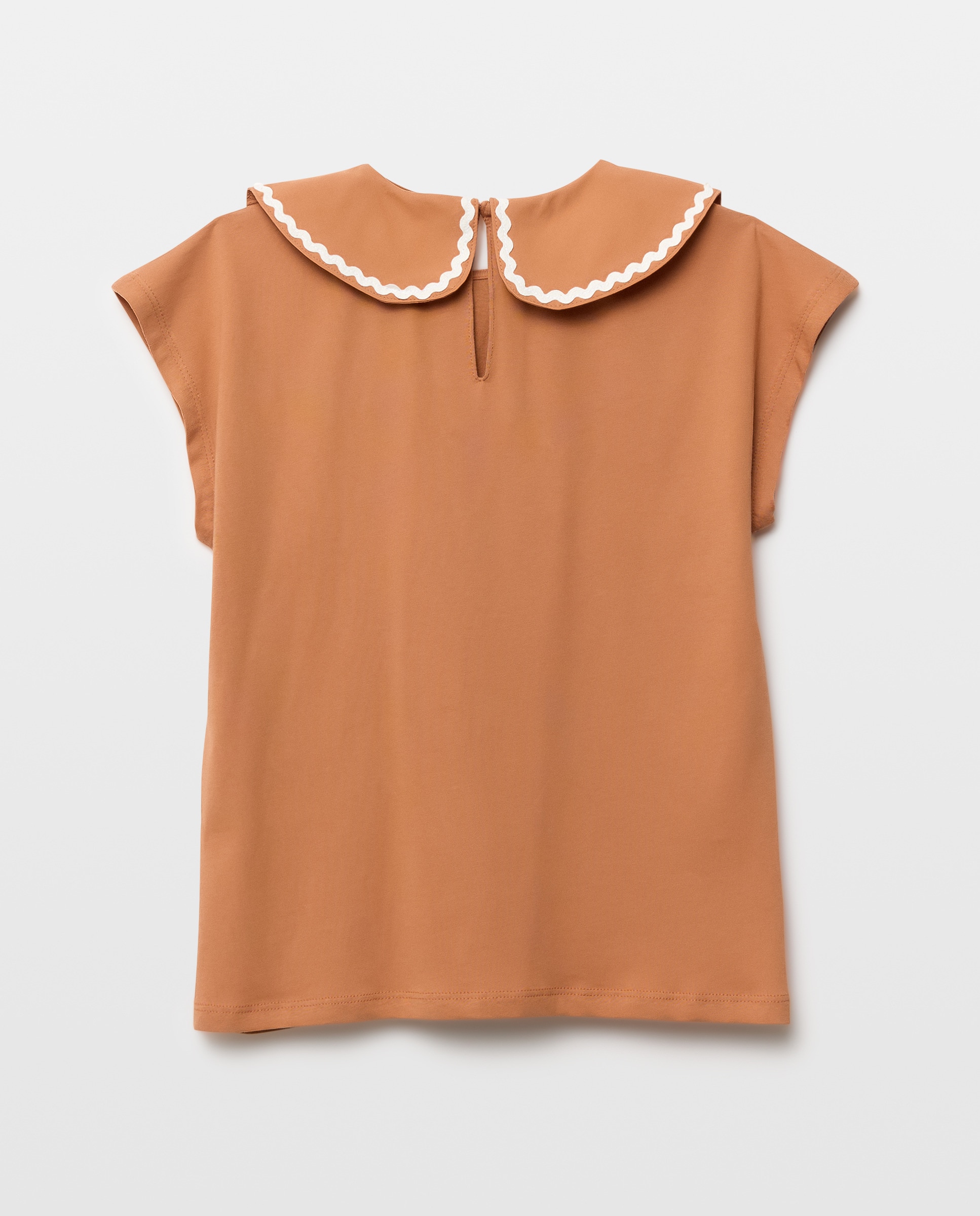 Camiseta niña con cuello con picueta Naranja quemado-2