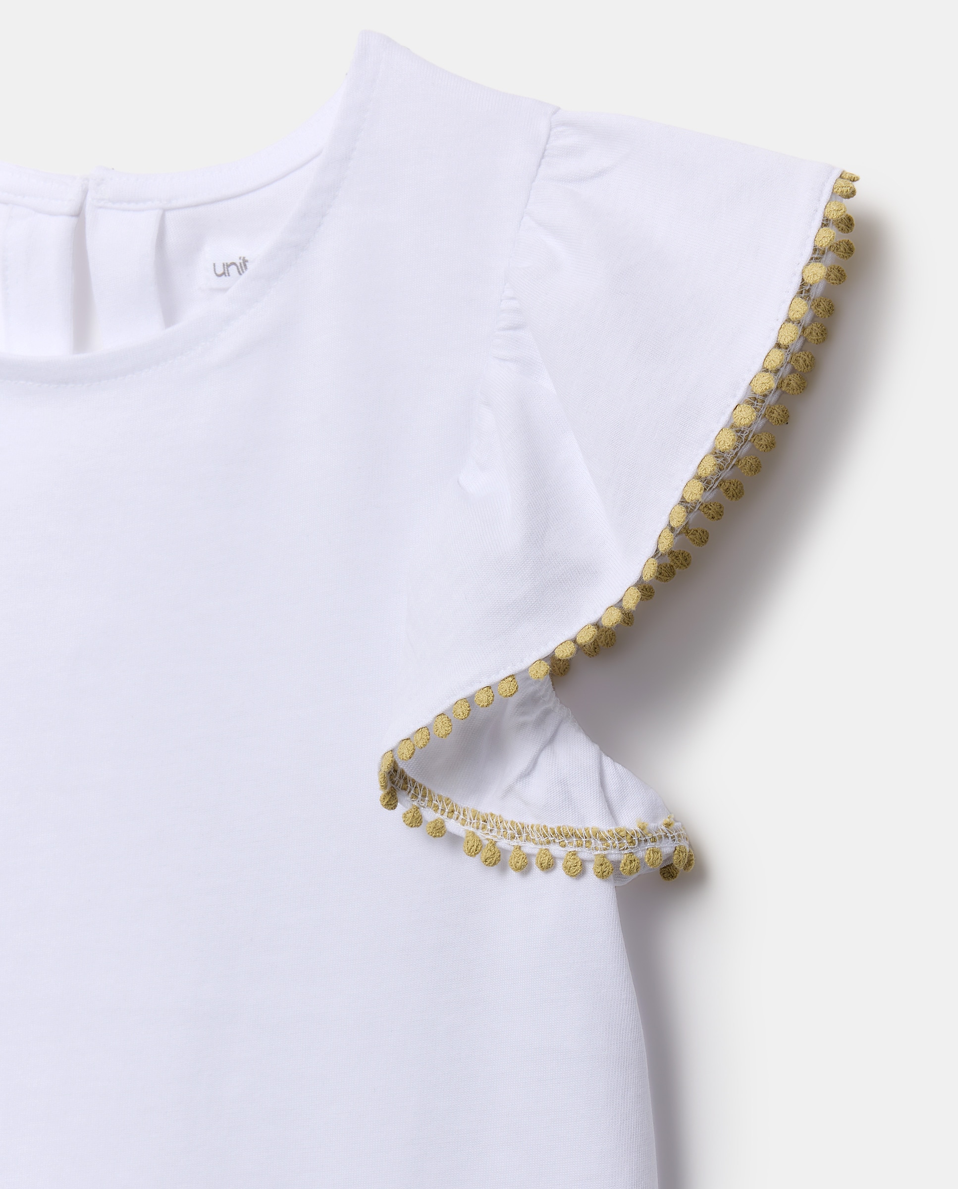 Camiseta niña volante en contraste Blanco-3