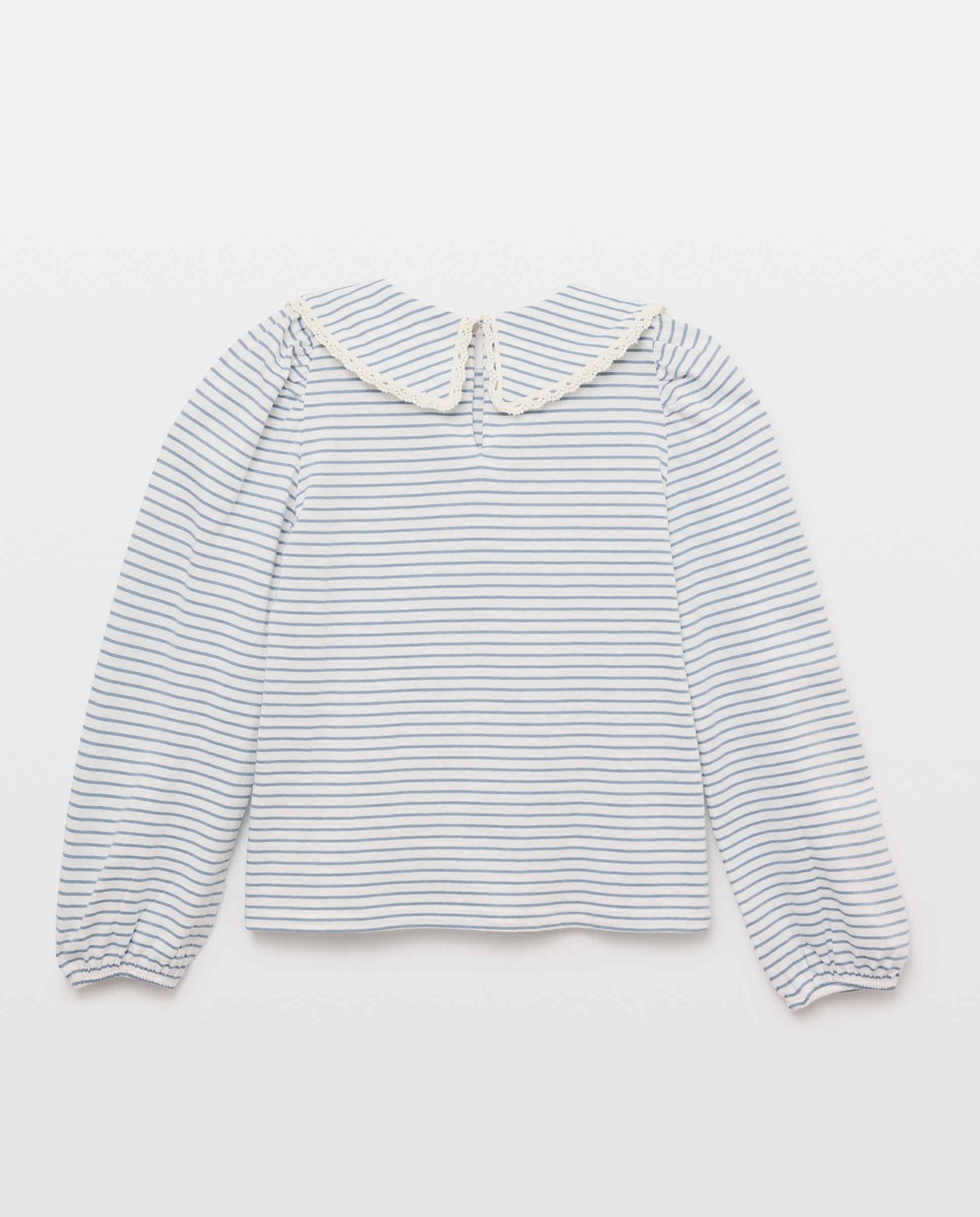 Camiseta niña manga larga con cuello volante Azul pálido-2
