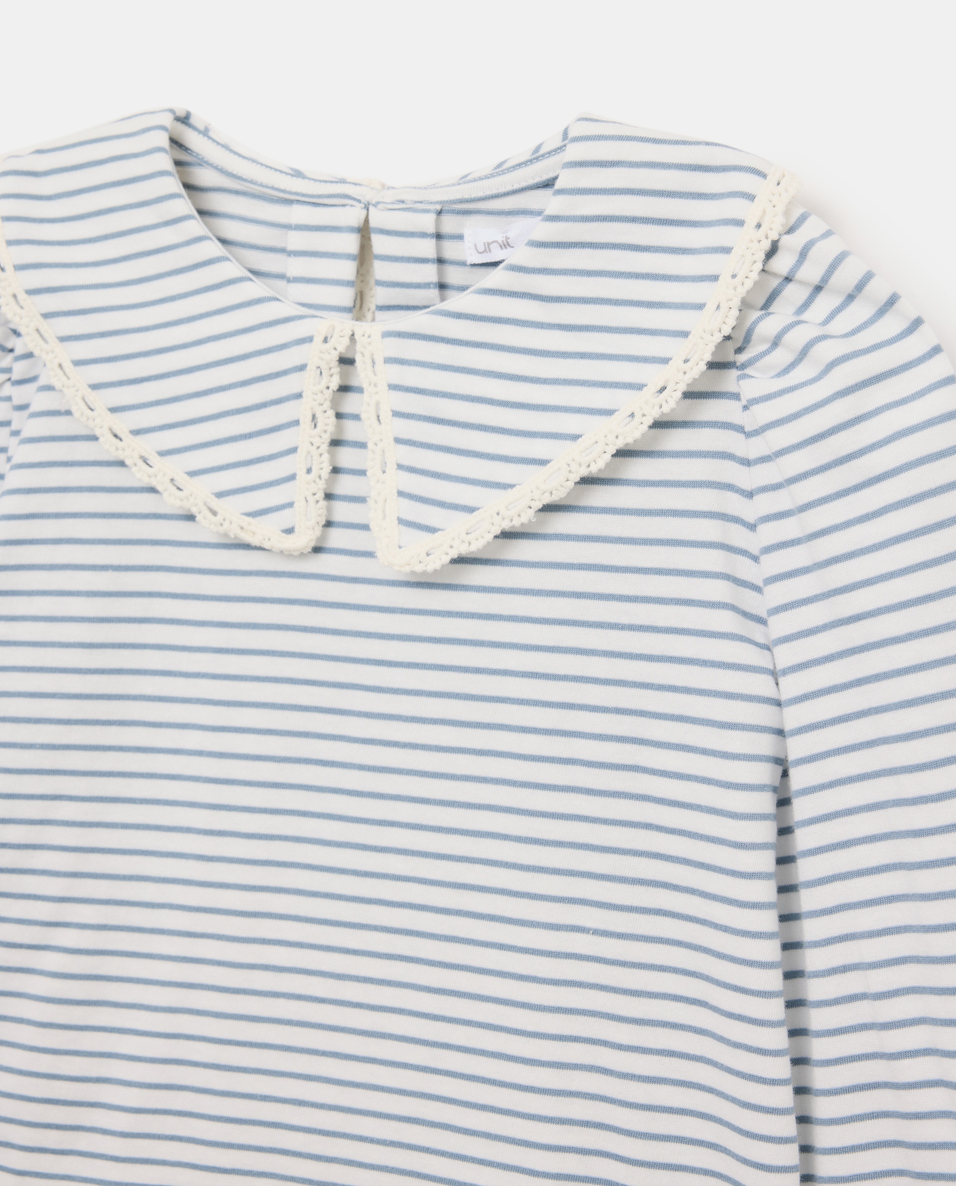 Camiseta niña manga larga con cuello volante Azul pálido-3