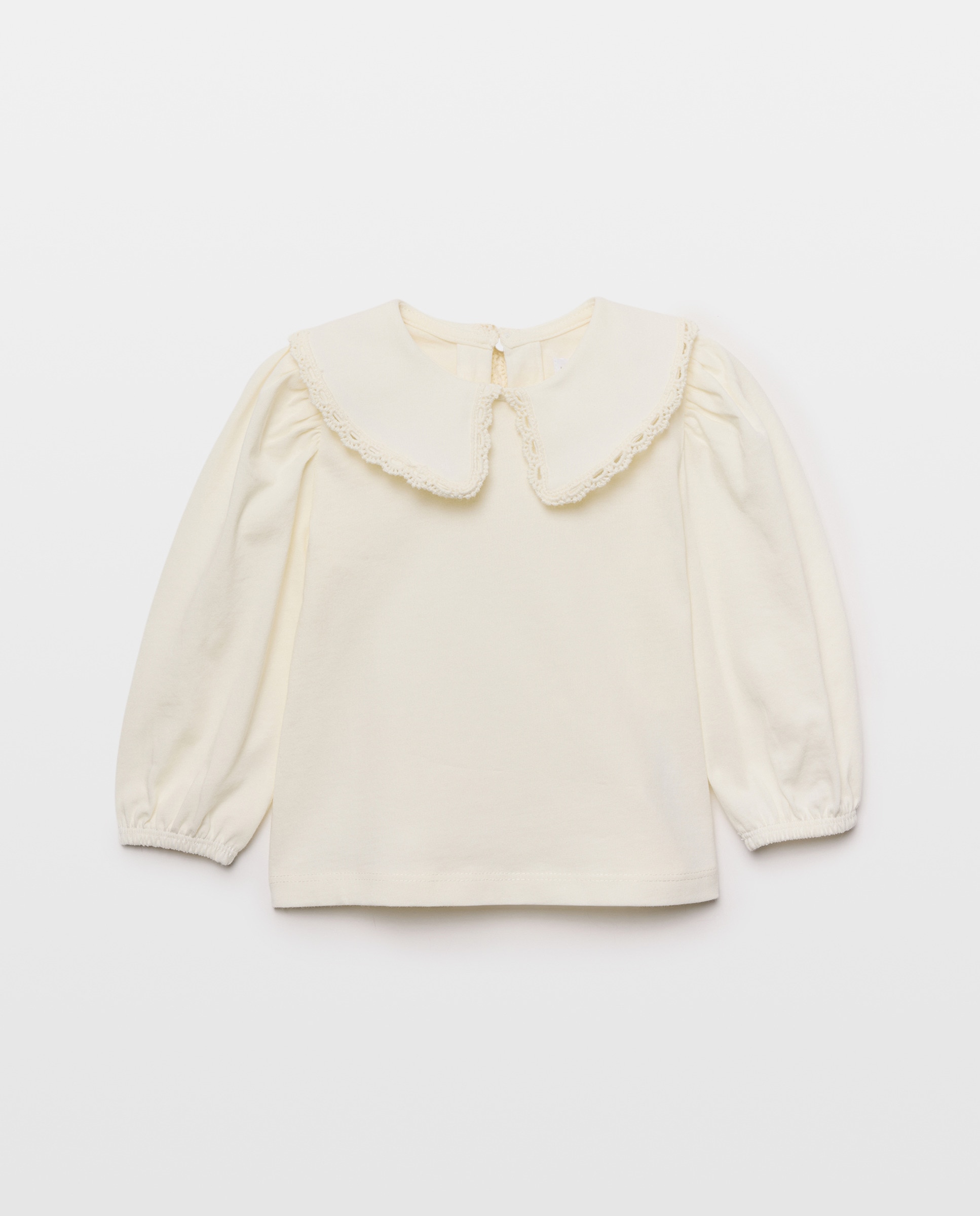 Camiseta bebé niña de manga larga con cuello de puntilla Blanco roto-1