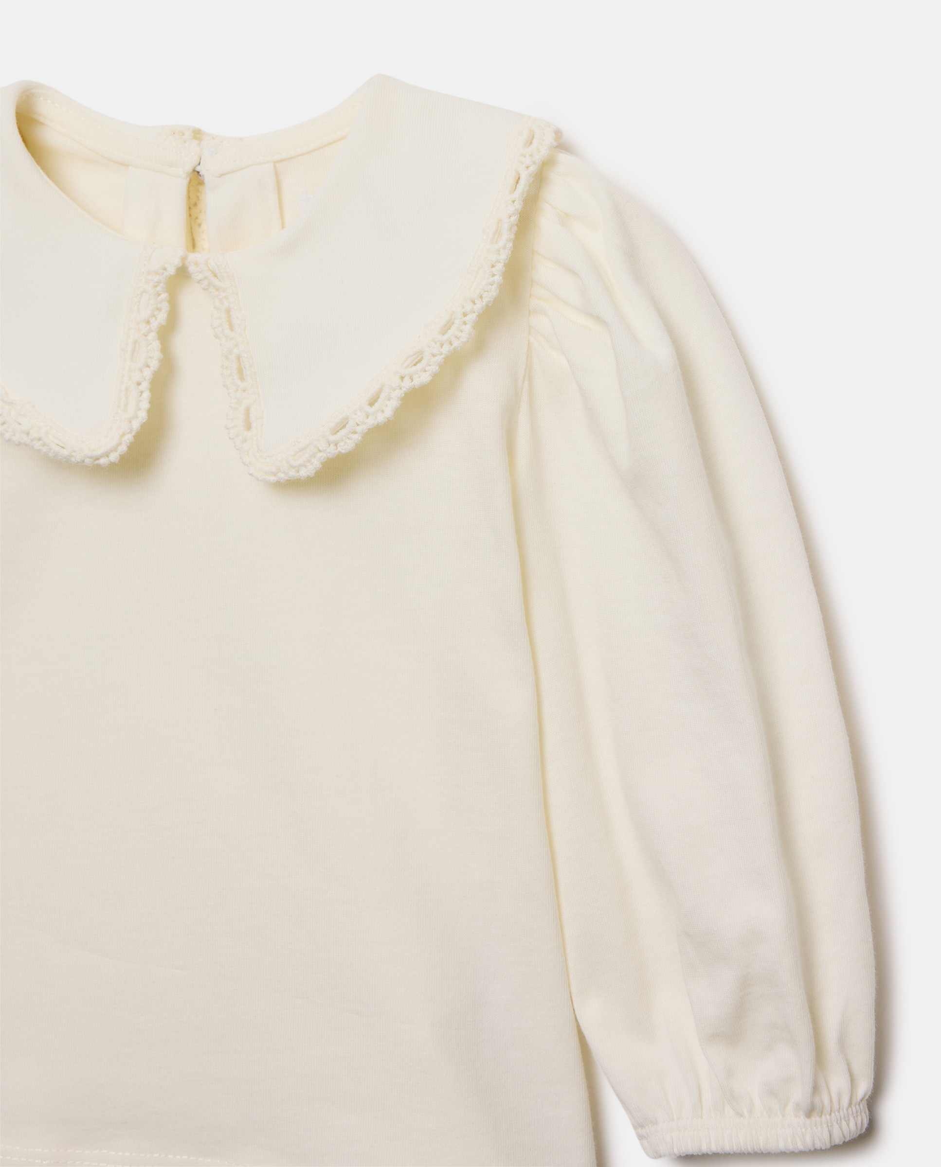 Camiseta bebé niña de manga larga con cuello de puntilla Blanco roto-3