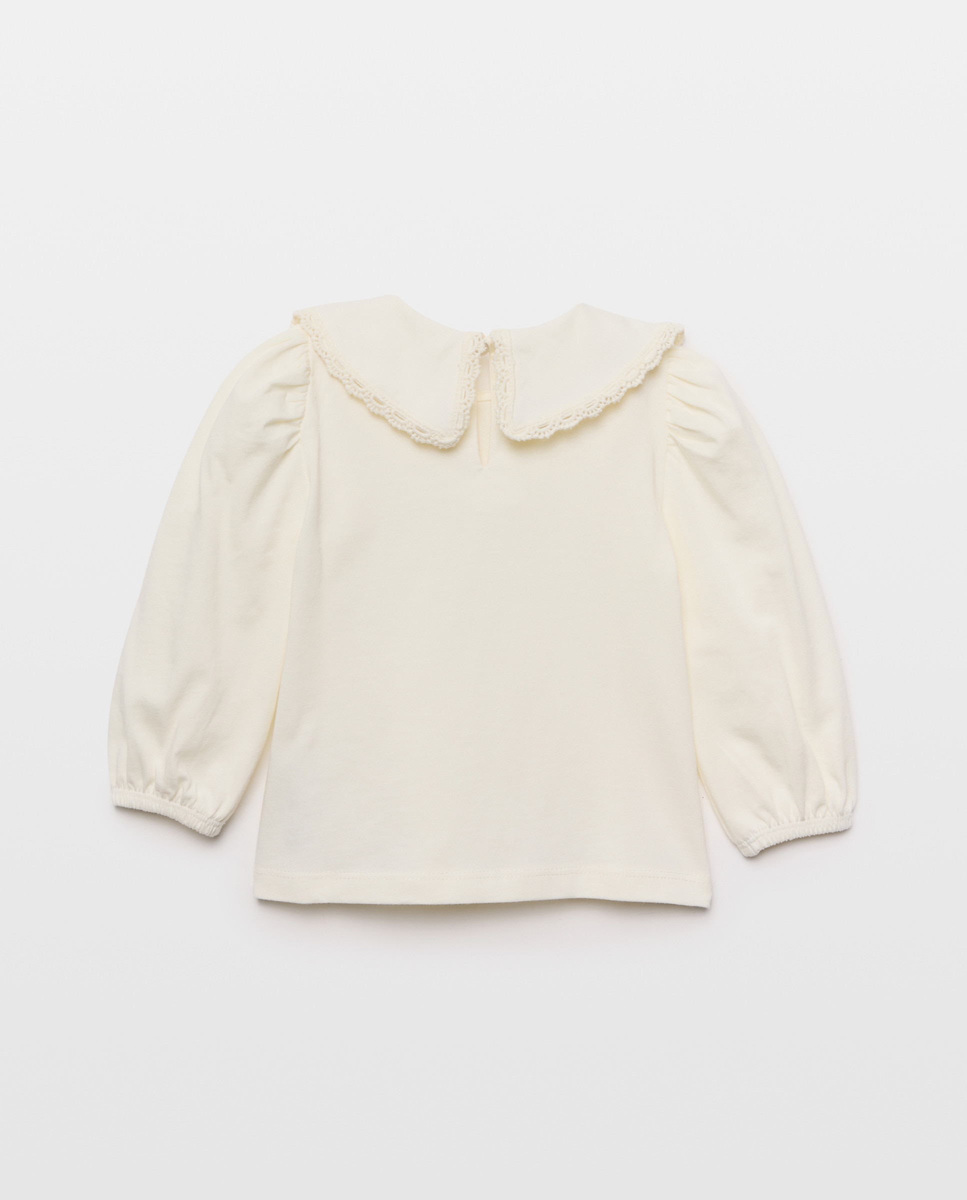 Camiseta bebé niña de manga larga con cuello de puntilla Blanco roto-2