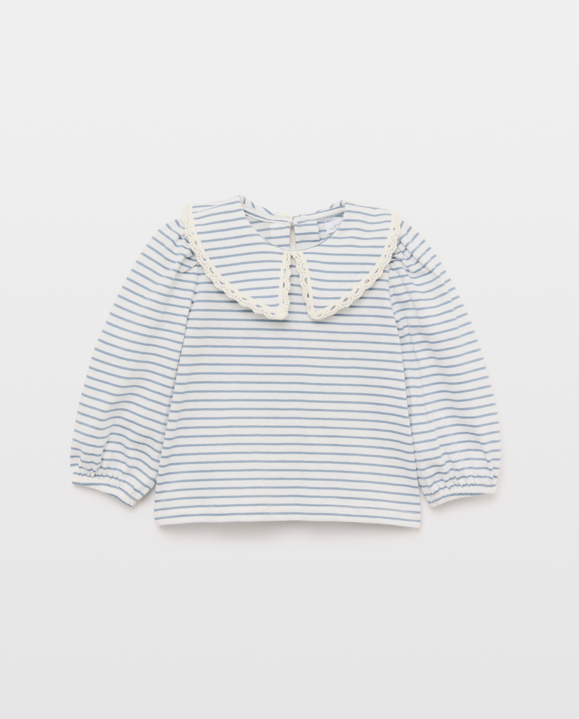 Camiseta bebé niña de manga larga con cuello de puntilla Azul pálido-1