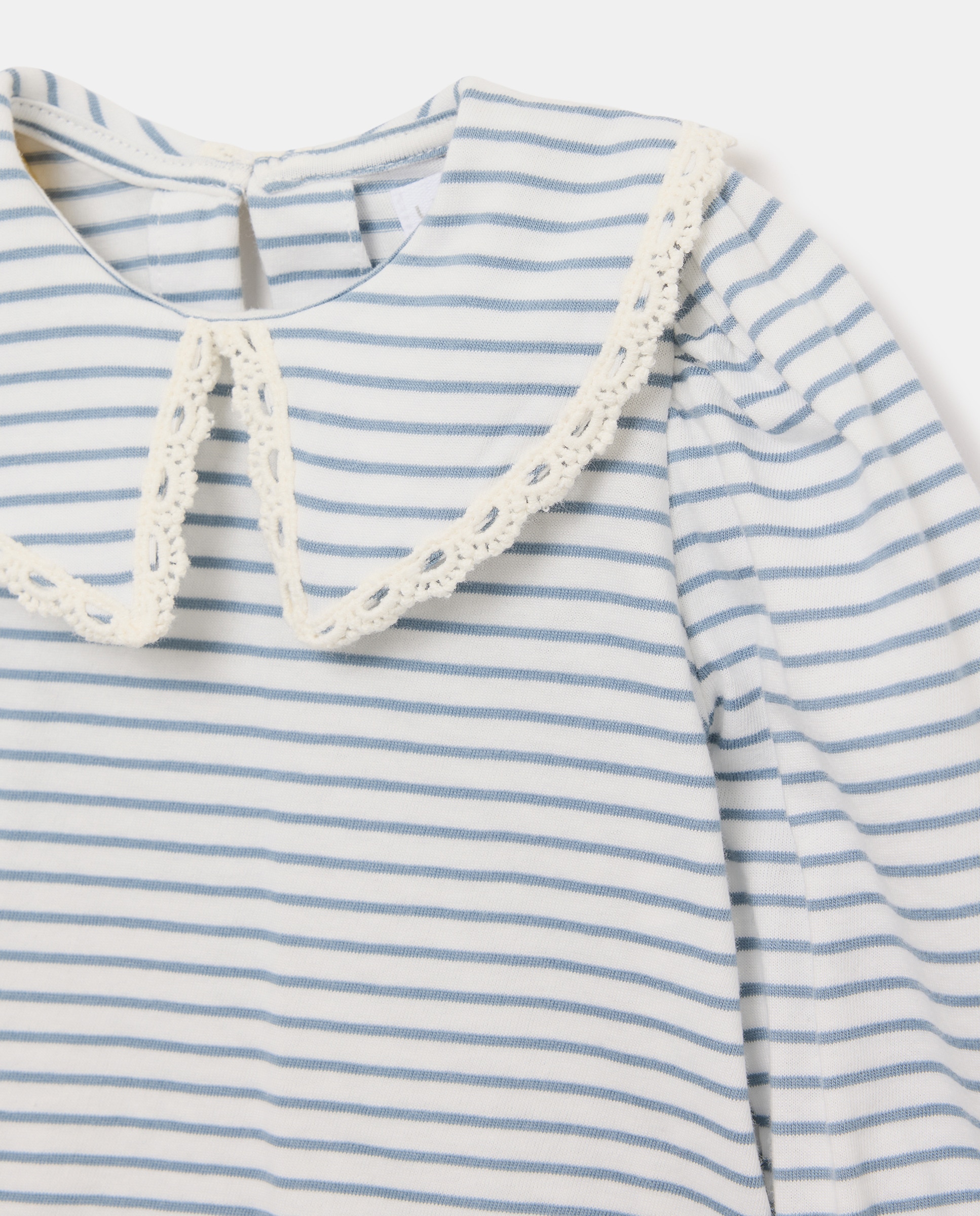 Camiseta bebé niña de manga larga con cuello de puntilla Azul pálido-3