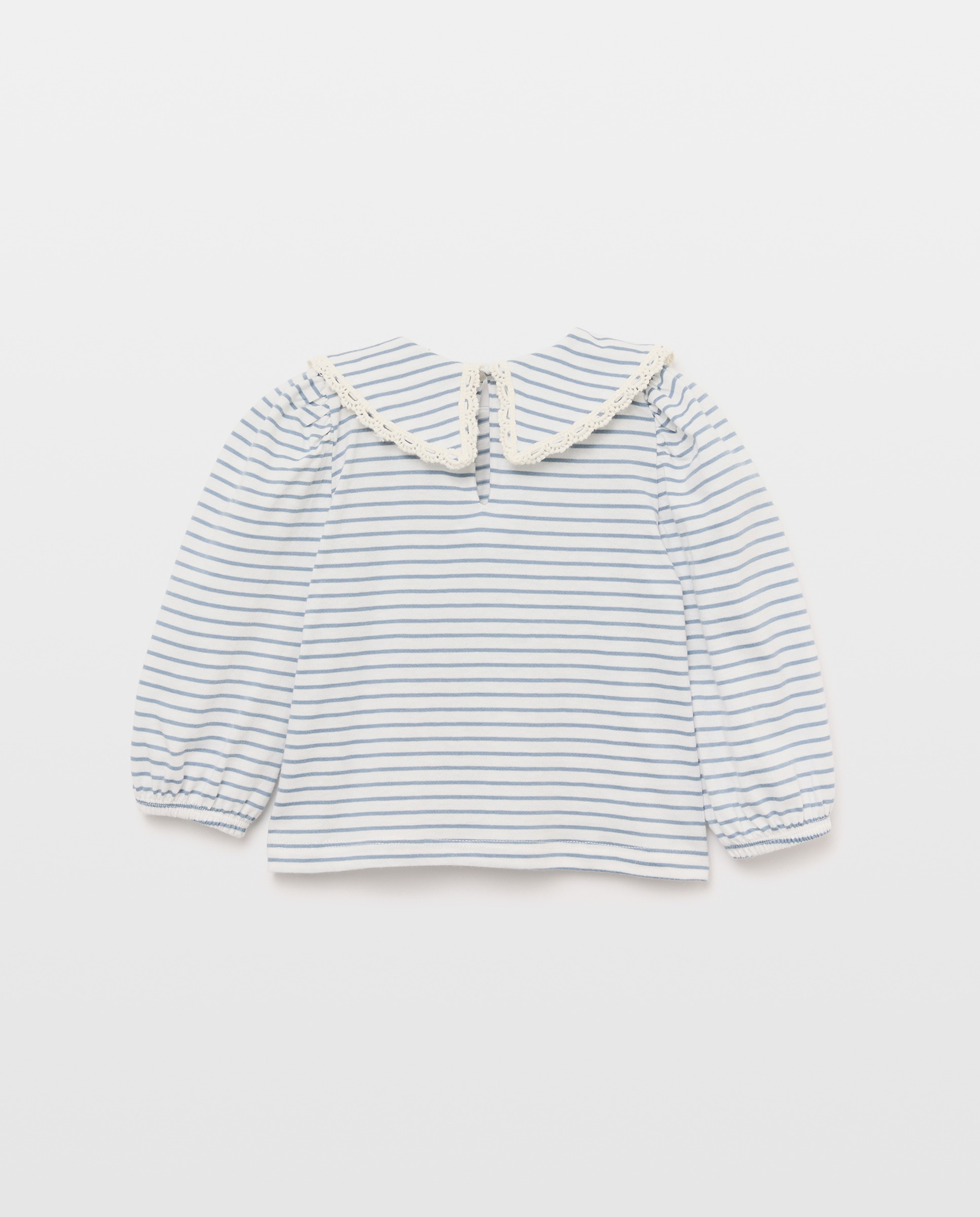 Camiseta bebé niña de manga larga con cuello de puntilla Azul pálido-2