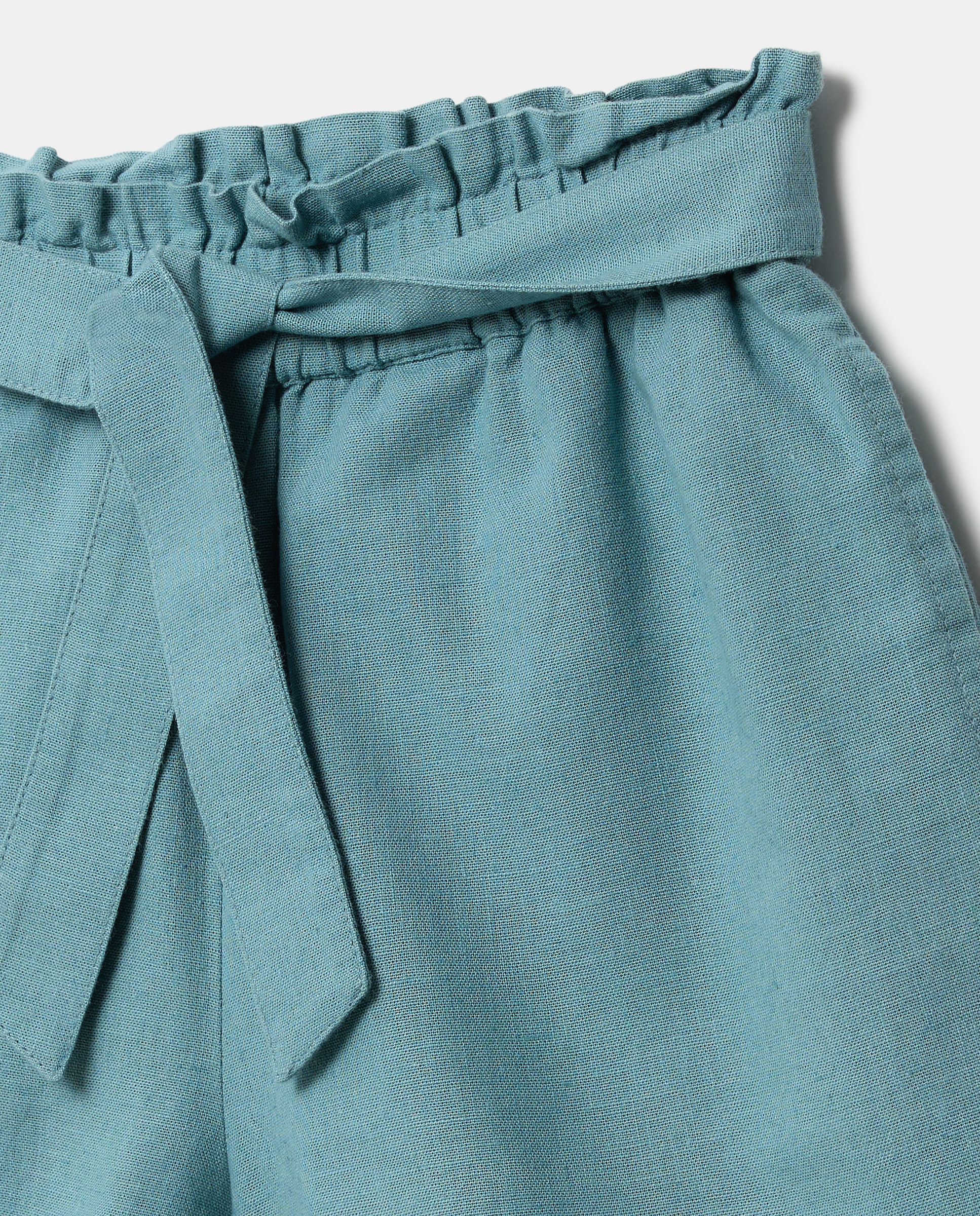 Short niña con lazo con lino Verde Pato-3