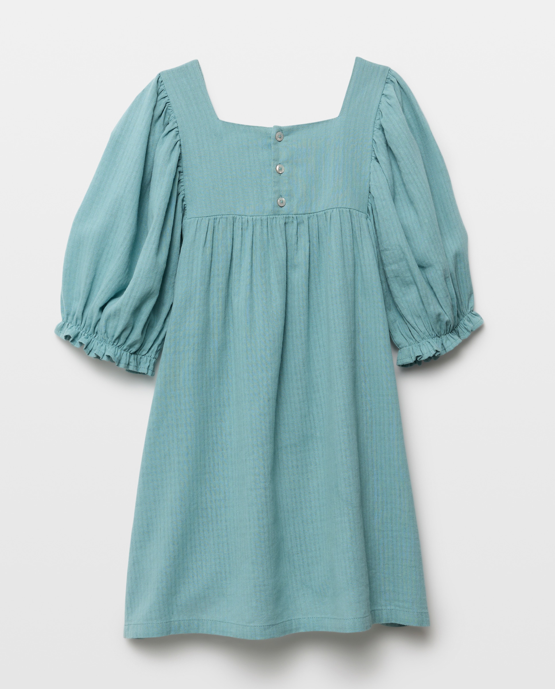 Vestido niña de gasa con bordados Verde Pato-2