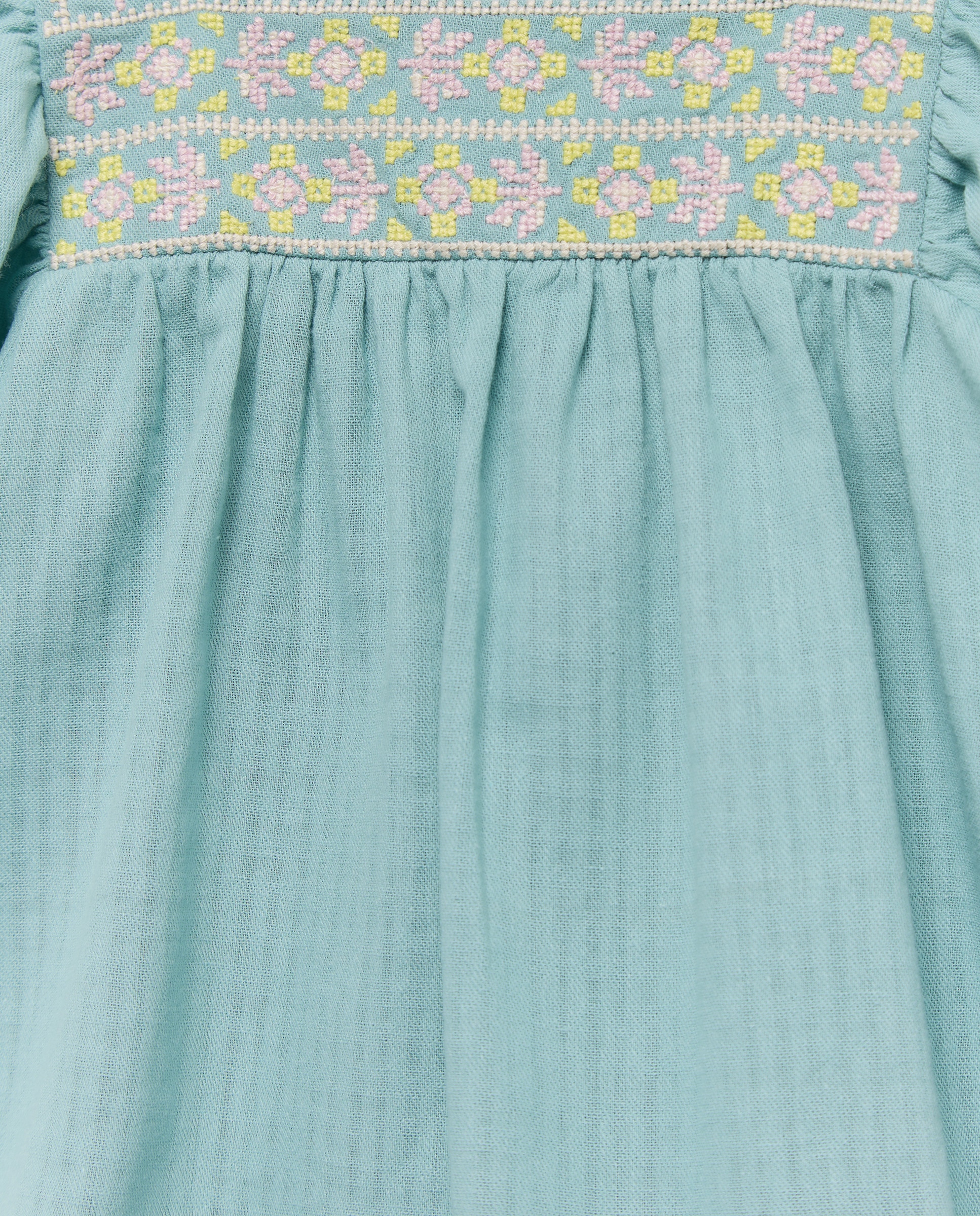 Vestido bebé niña de gasa con bordados Verde Pato-4
